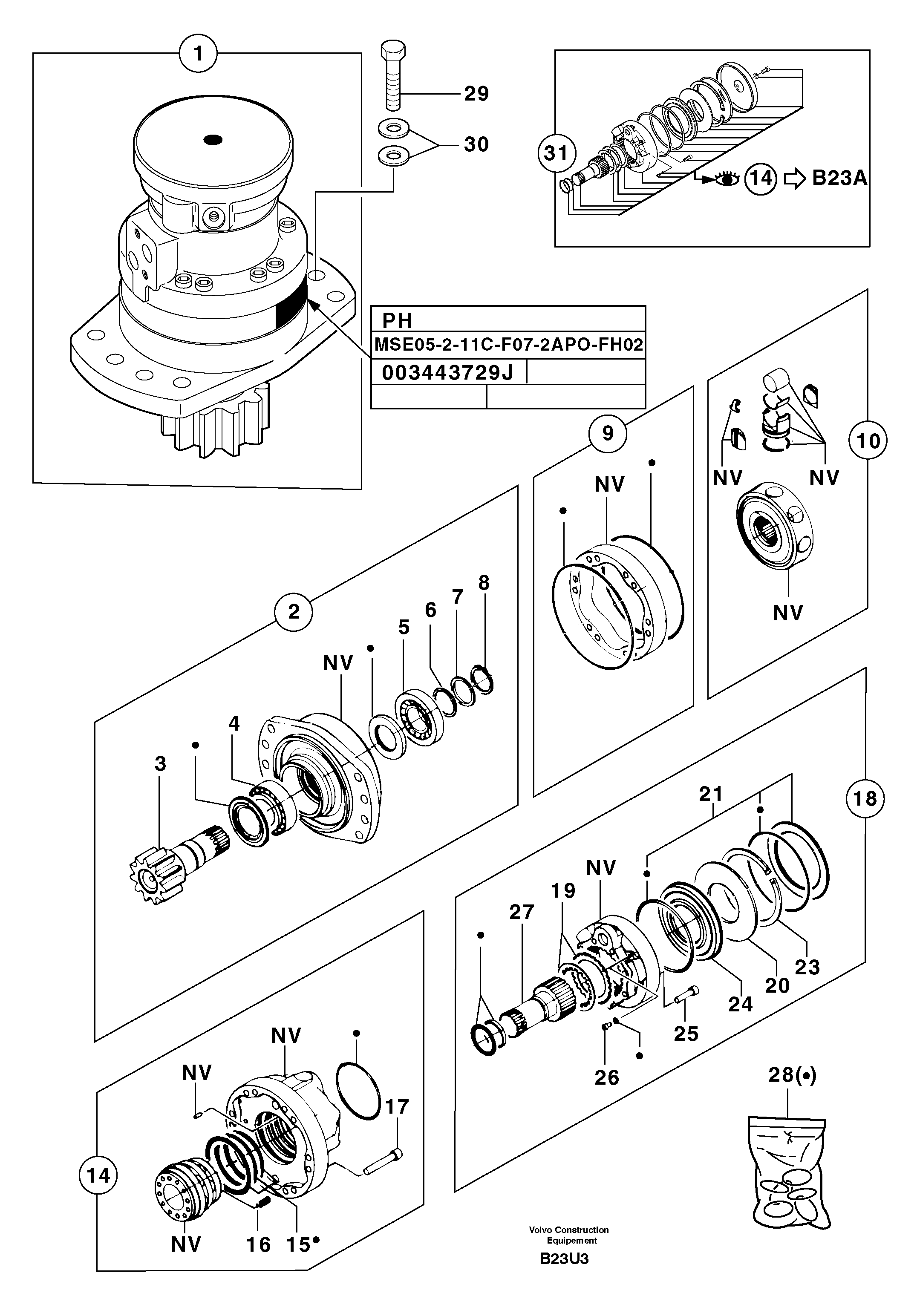 Slewing gear motor — volvo parts diagram