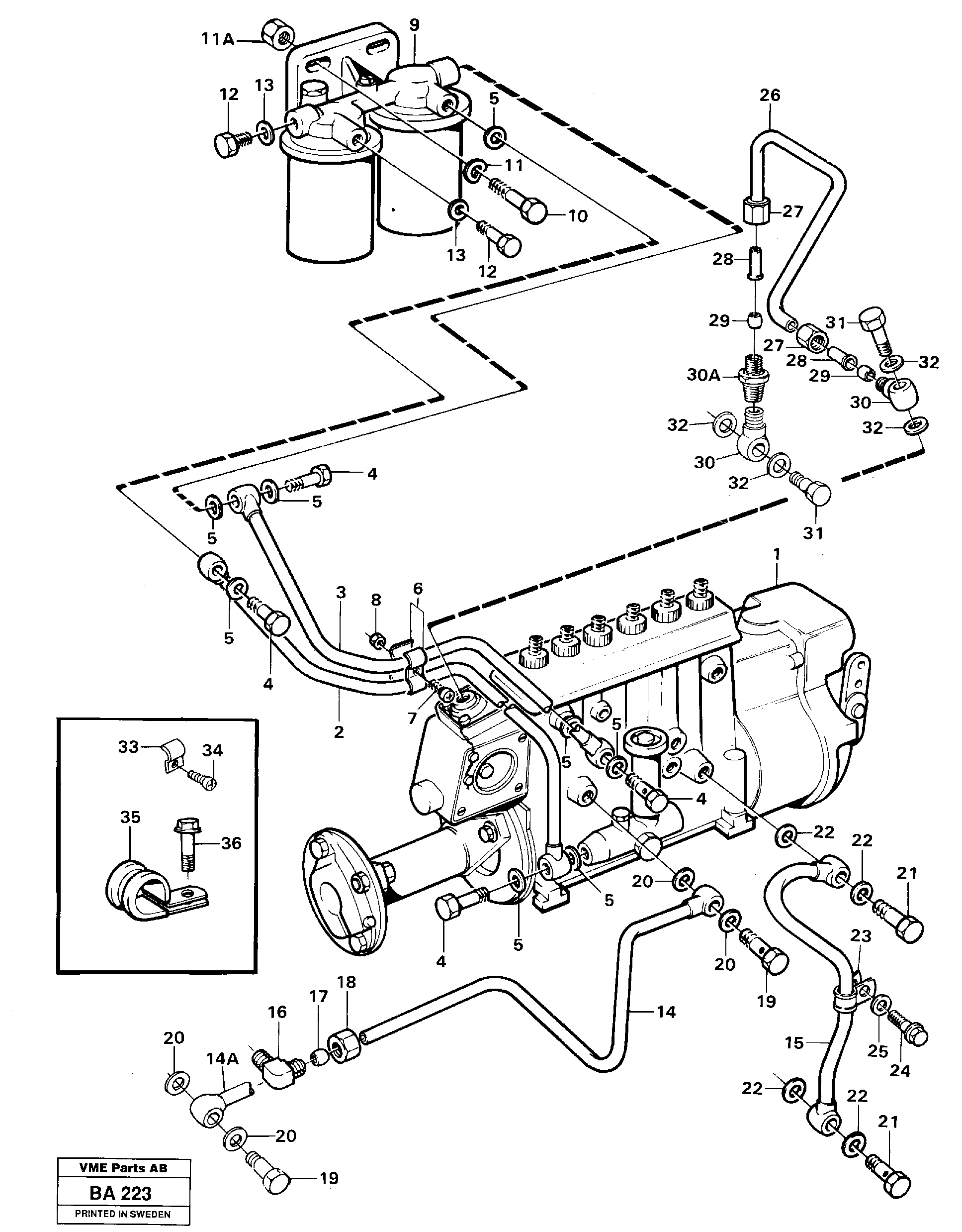 Fuel pipes, fuel injection pump, fuel filter — volvo parts diagram