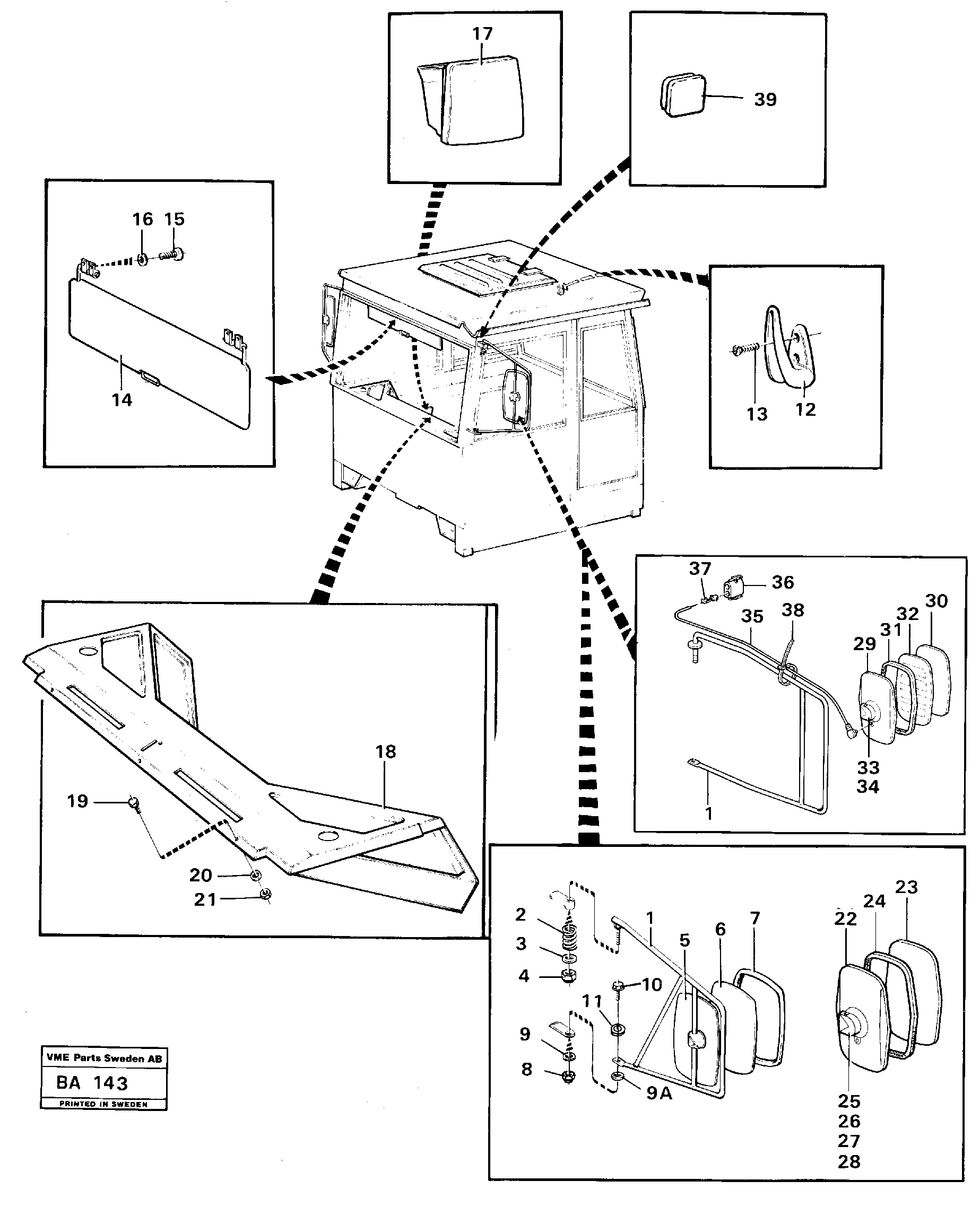 Rear view mirrors and sun vizors — volvo parts diagram