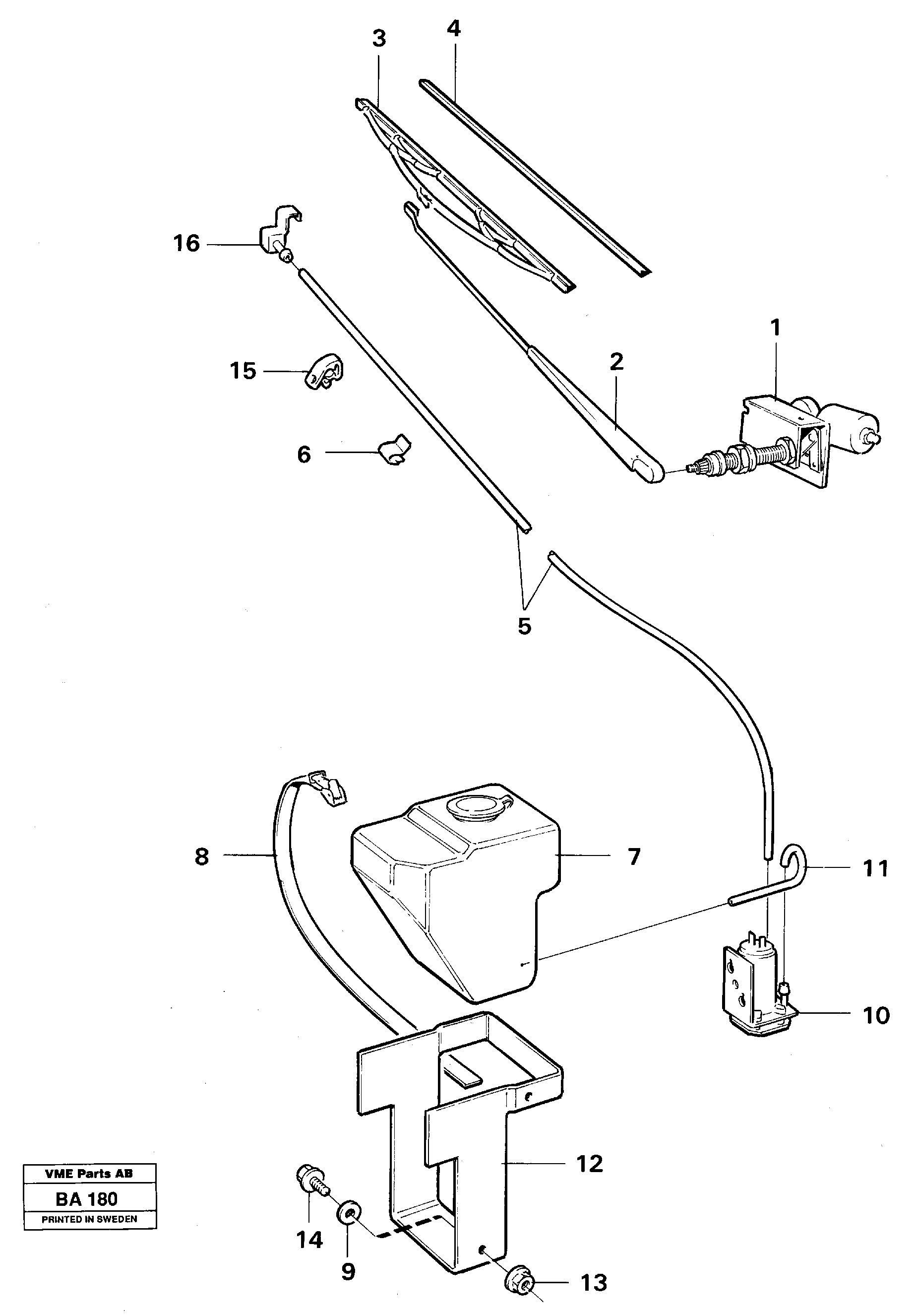 Windscreen washer and wiper — volvo parts diagram
