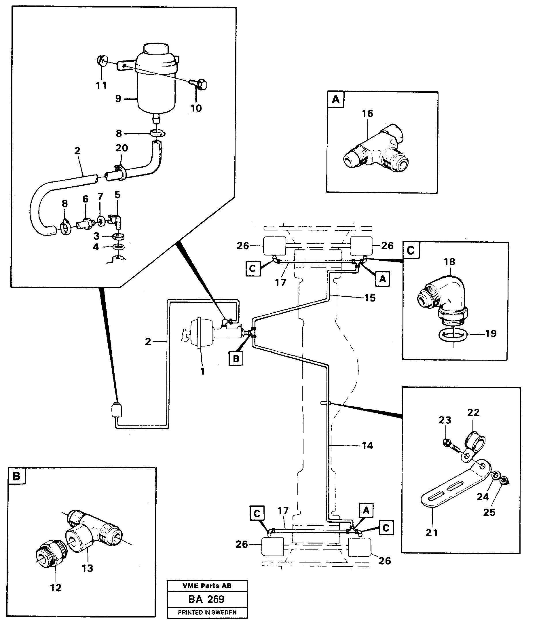 Hydraulic brake system, tractor — volvo parts diagram