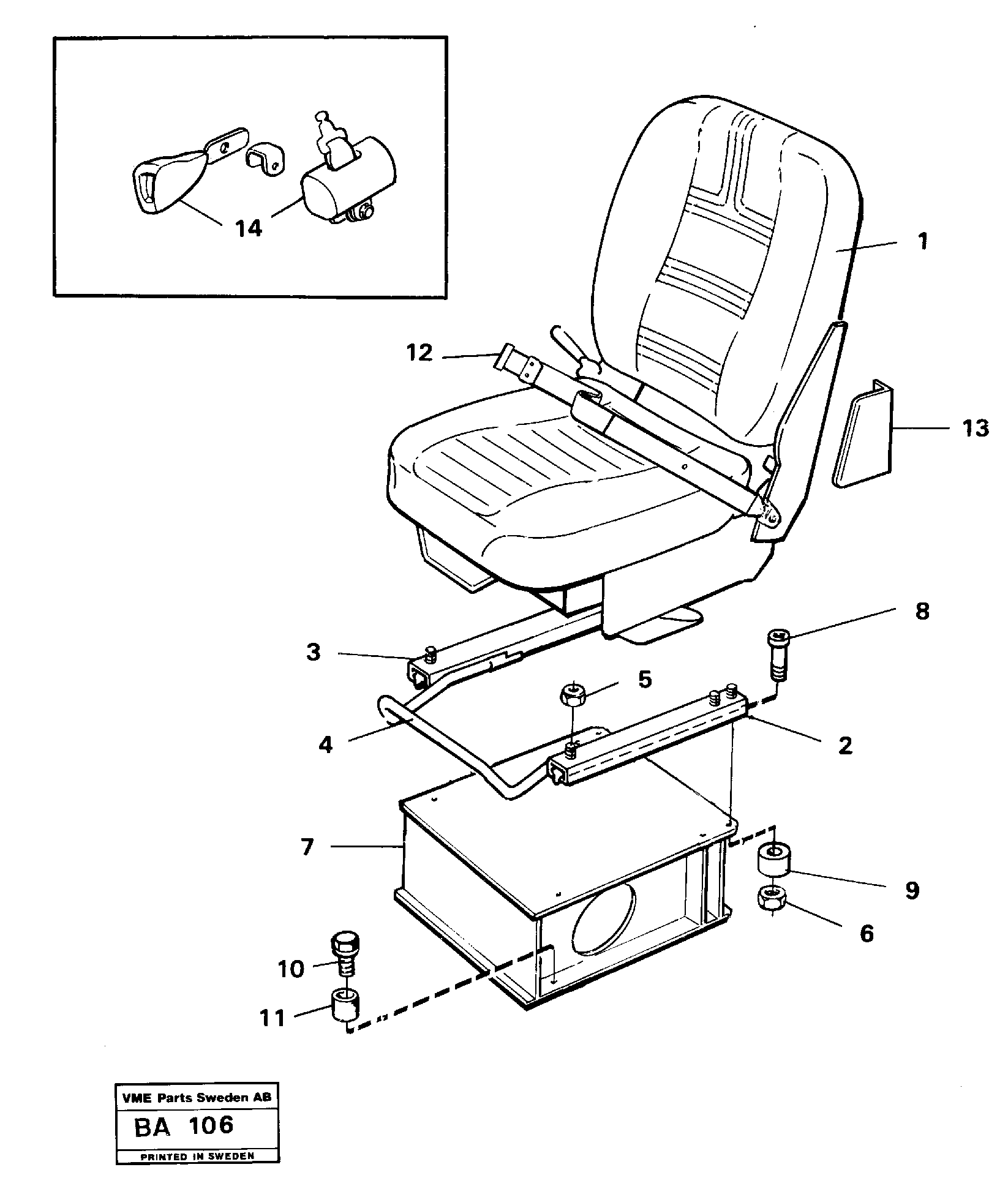 Operator seat with fitting parts  SER NO - 2639 — volvo parts diagram