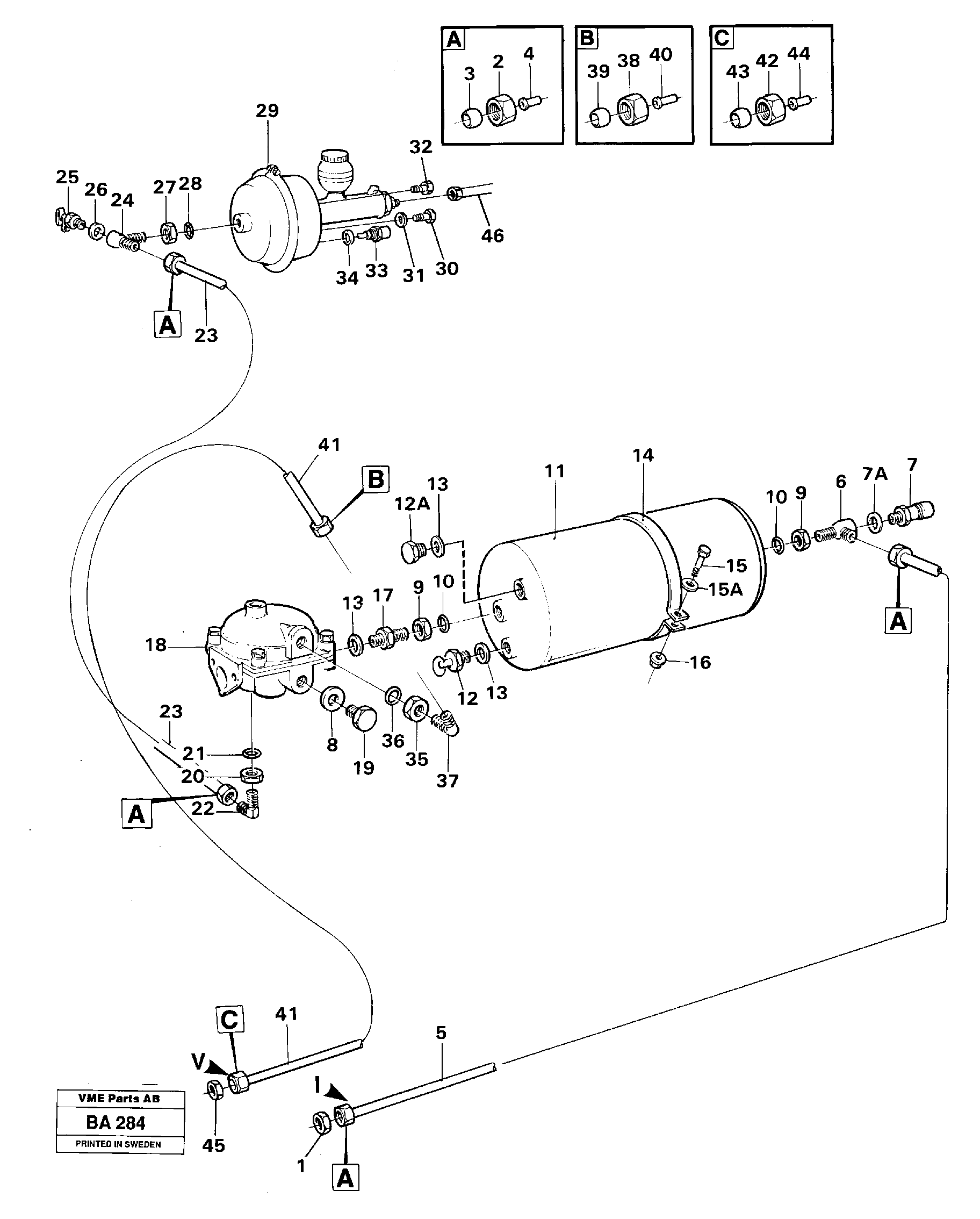 Pneumatic system: feed- and control-lines, trailer — volvo parts diagram
