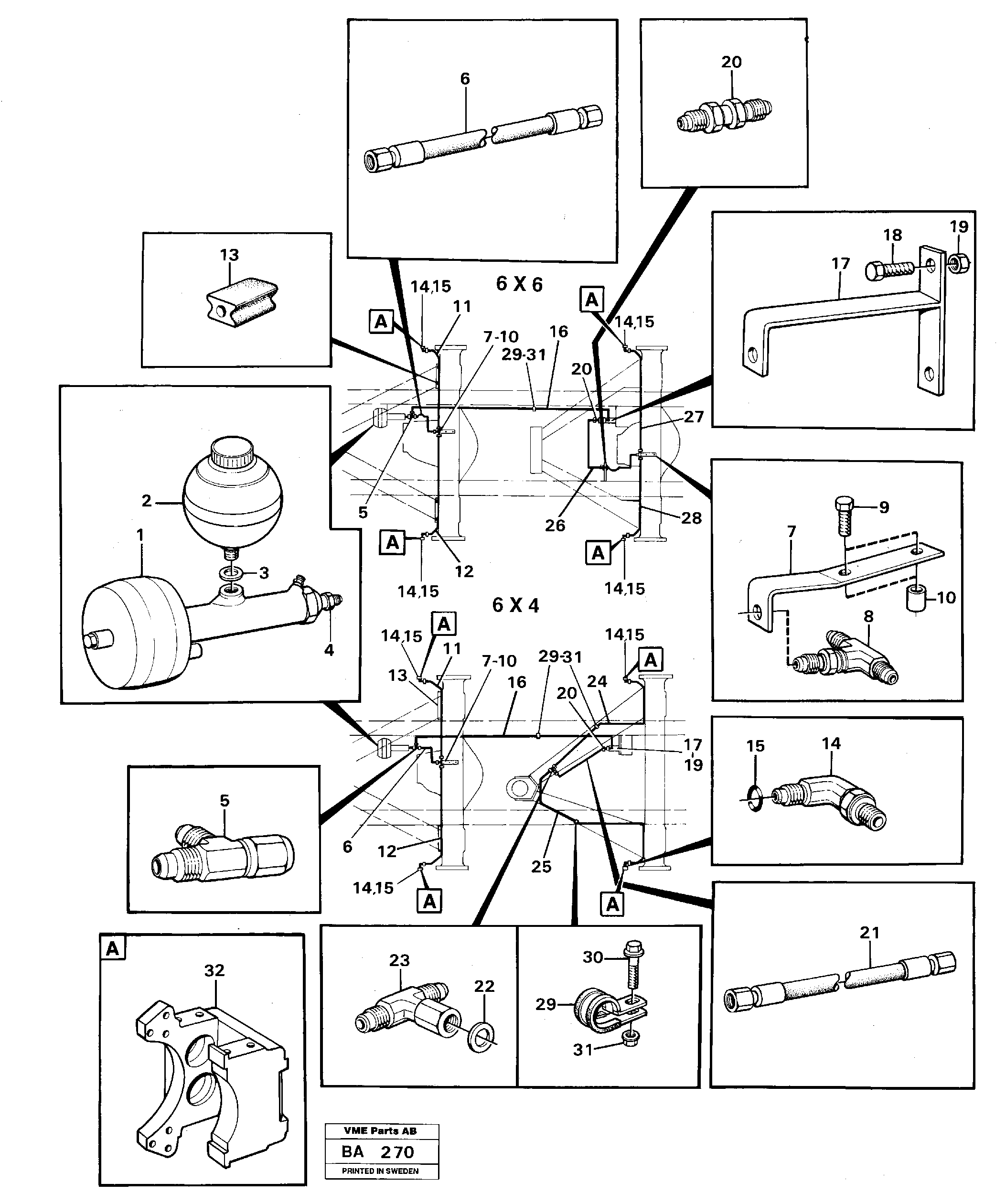Hydraulic brake system, trailer  6 X 4, 6 X 6 — volvo parts diagram