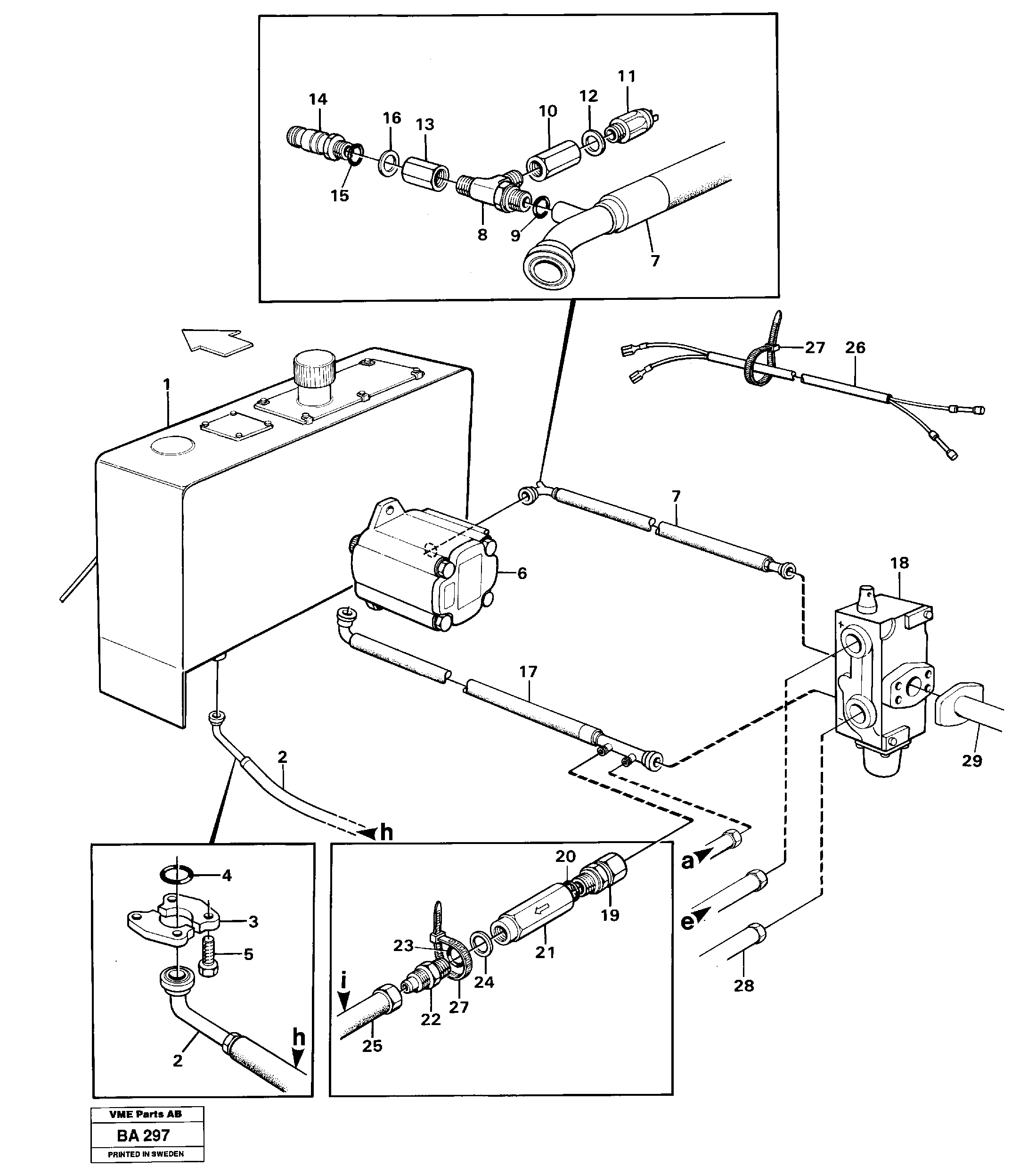 Hydraulic tank, vane pumpand tip valve with connecting parts  90879 — volvo parts diagram