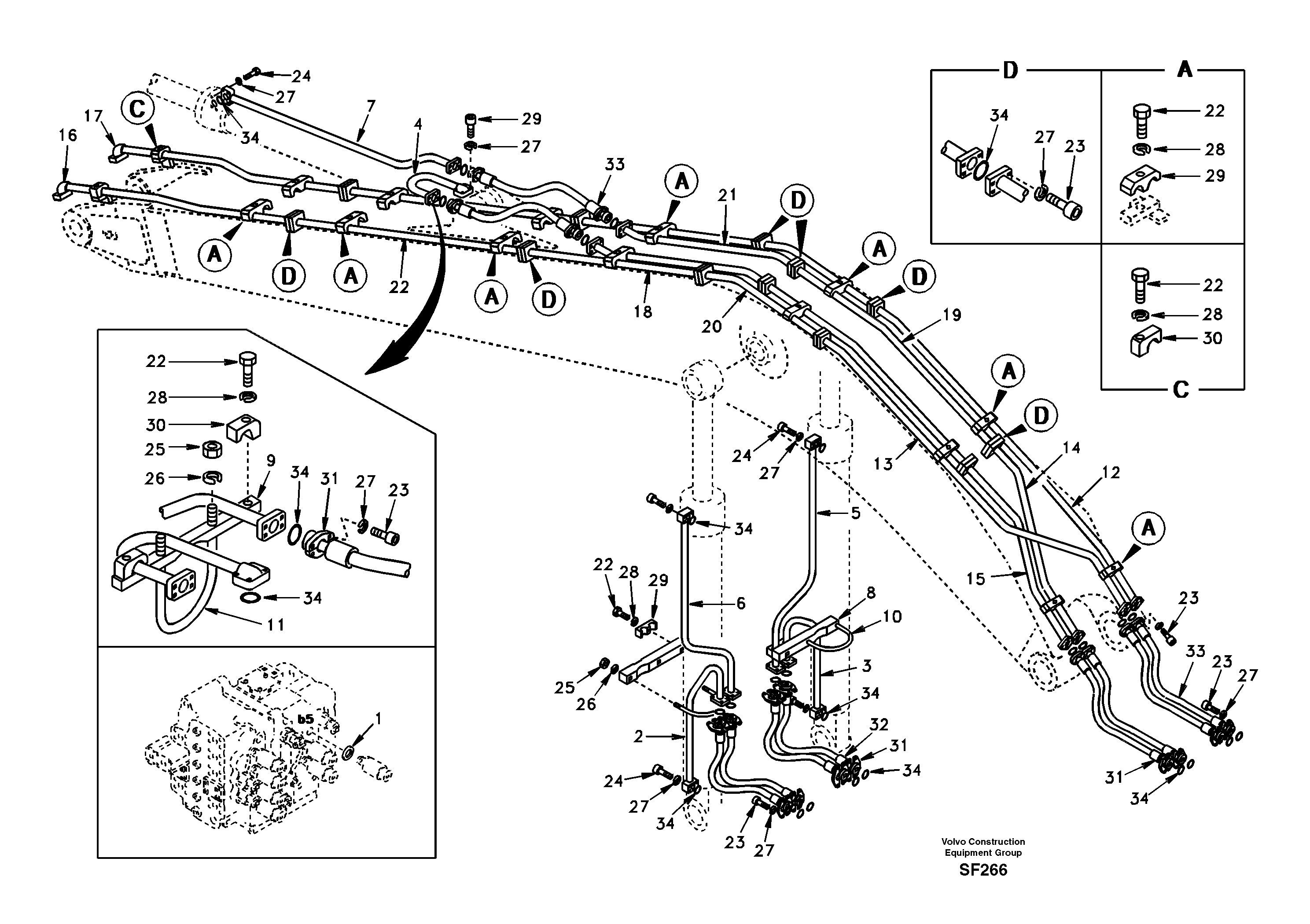 Working hydraulic, long boom — volvo parts diagram