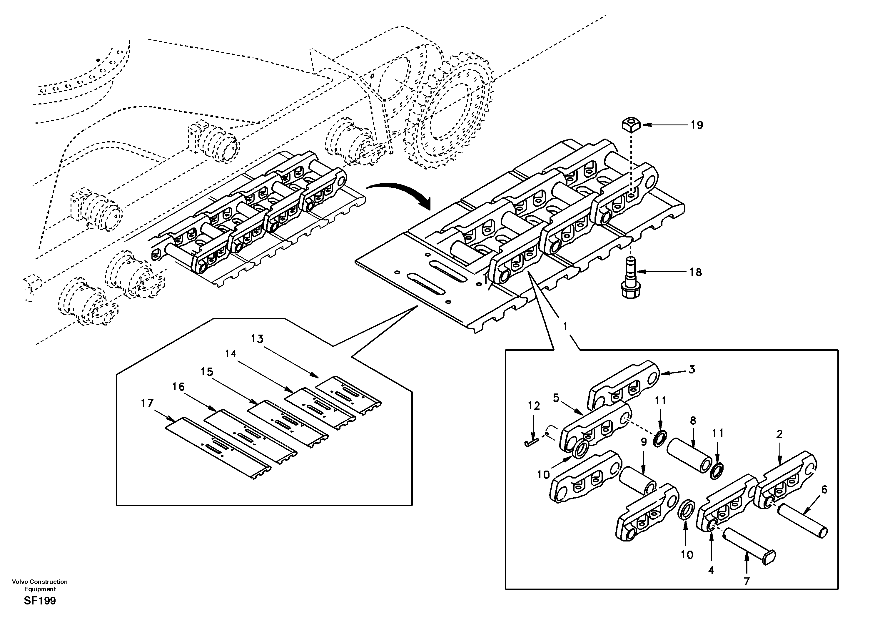 Undercarriage, track with shoes — volvo parts diagram
