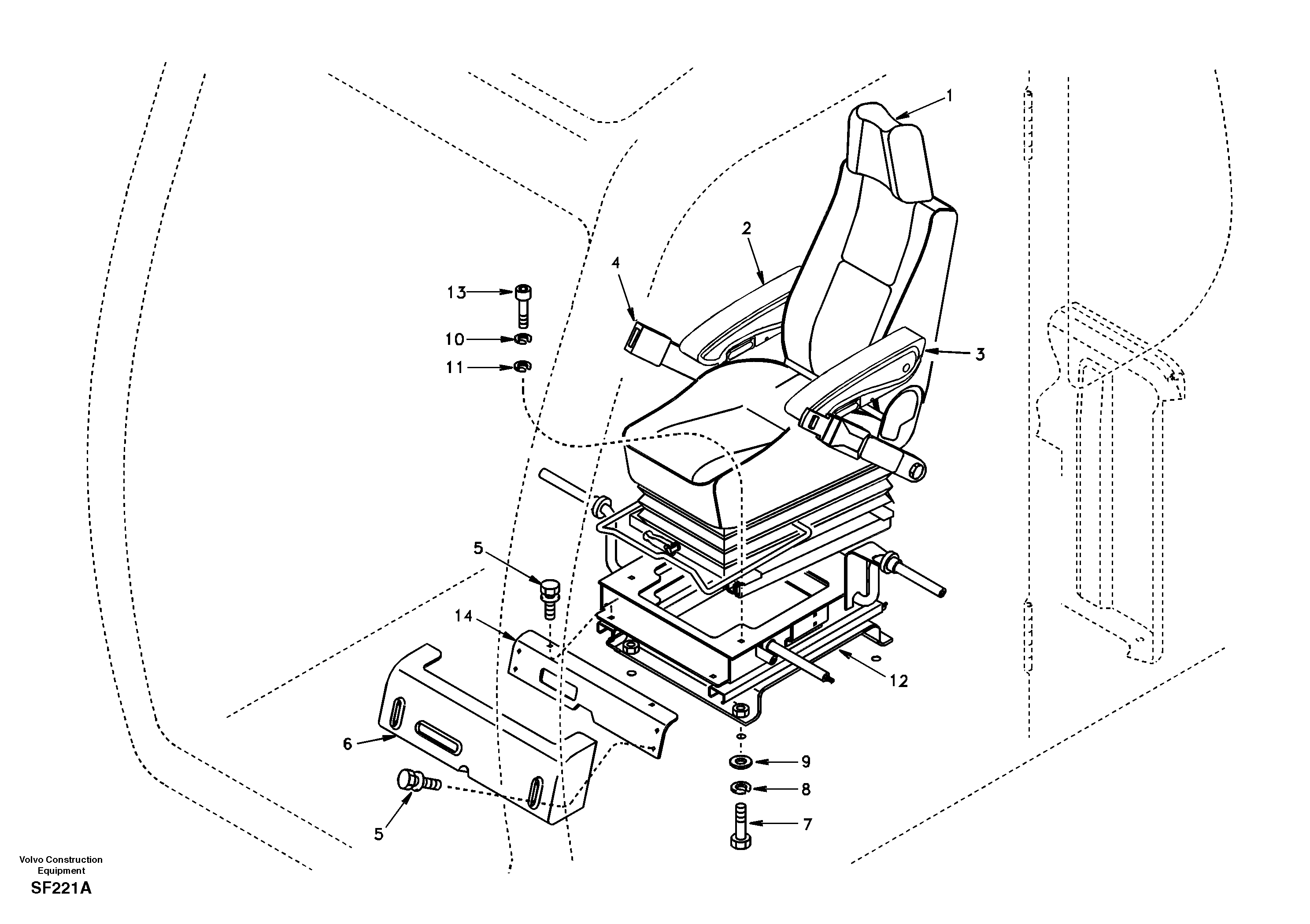 Operator seat with fitting parts — volvo parts diagram