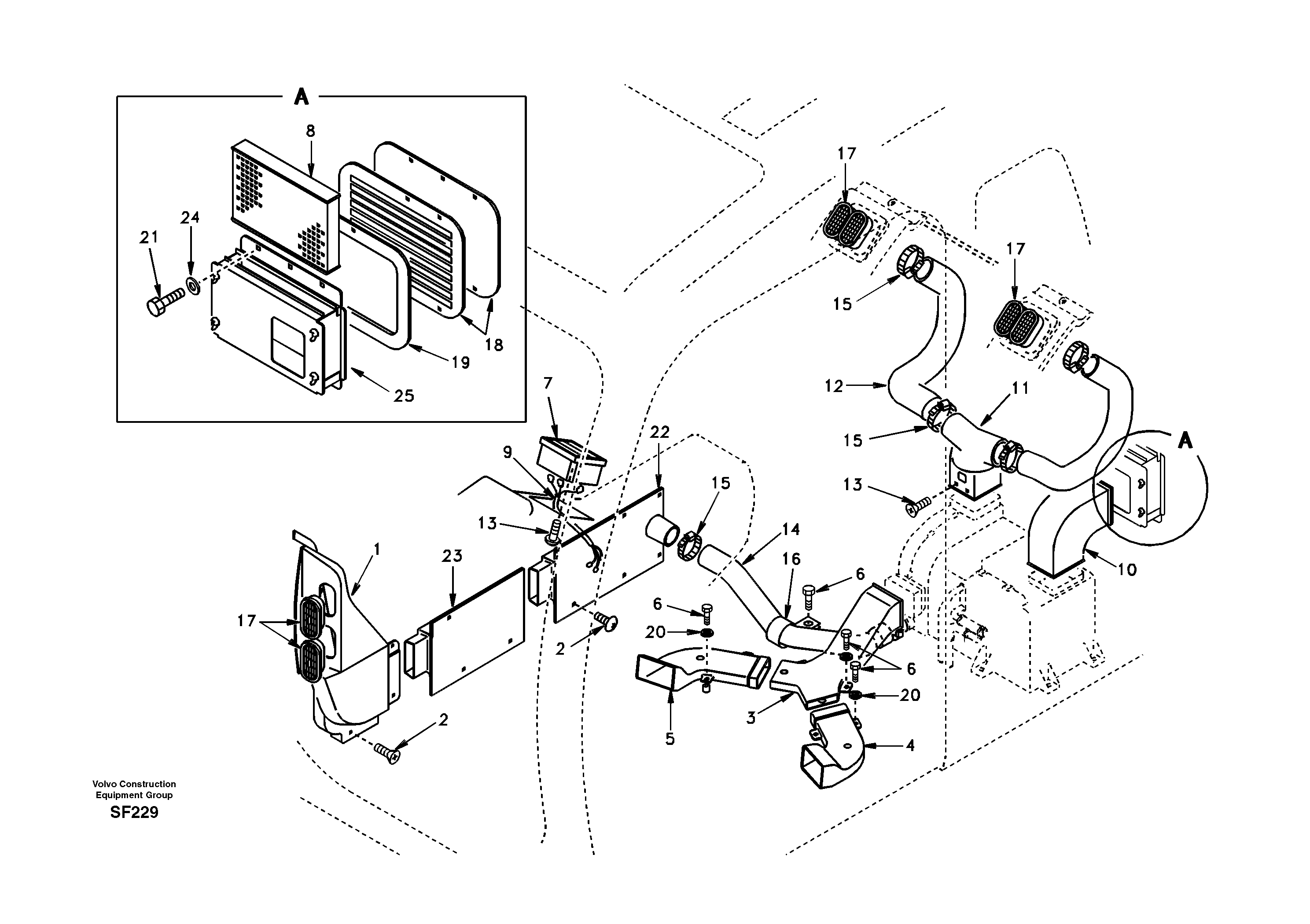 Air duct in cabin and cabin floor — volvo parts diagram