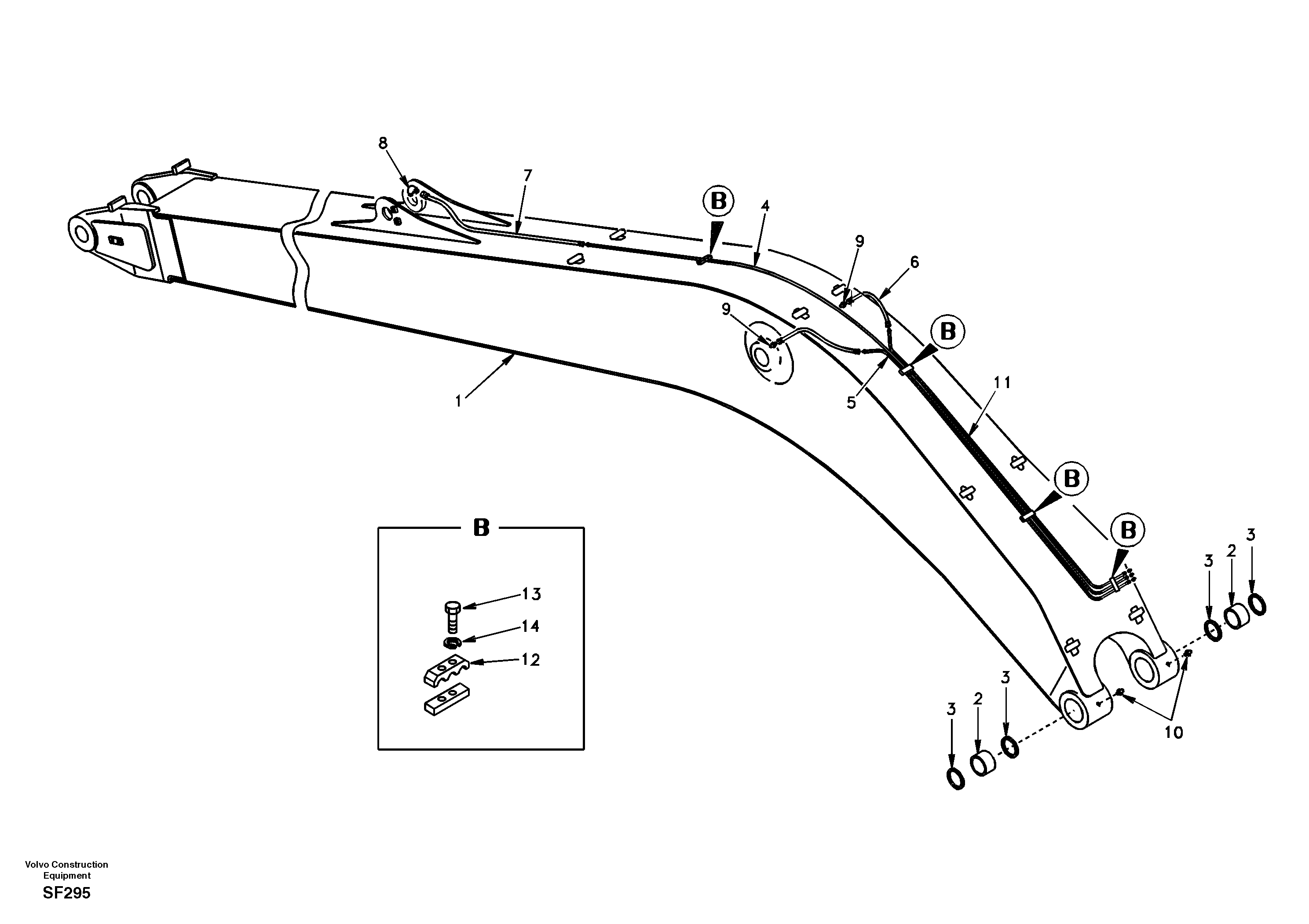Boom and grease piping, super long — volvo parts diagram