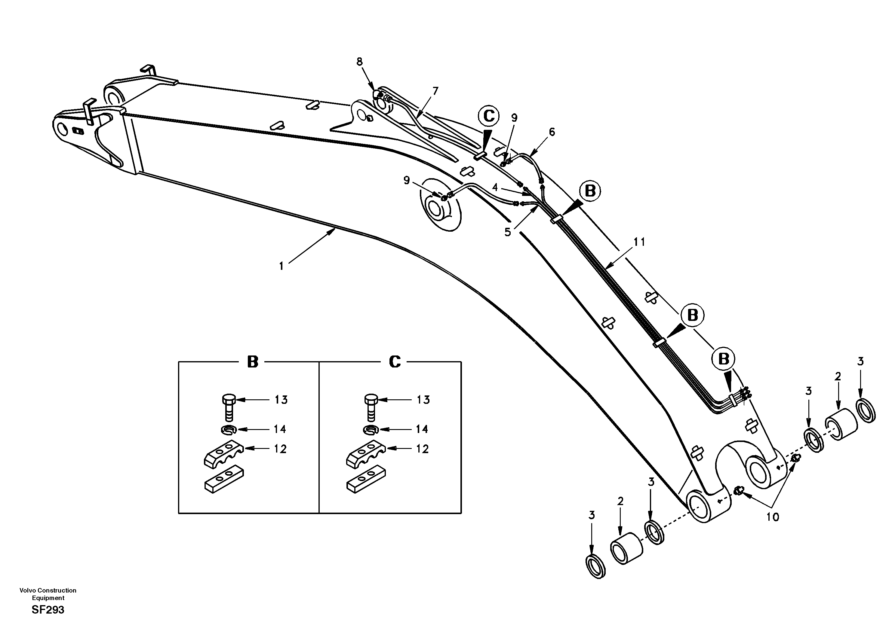 Boom and grease piping, mono — volvo parts diagram