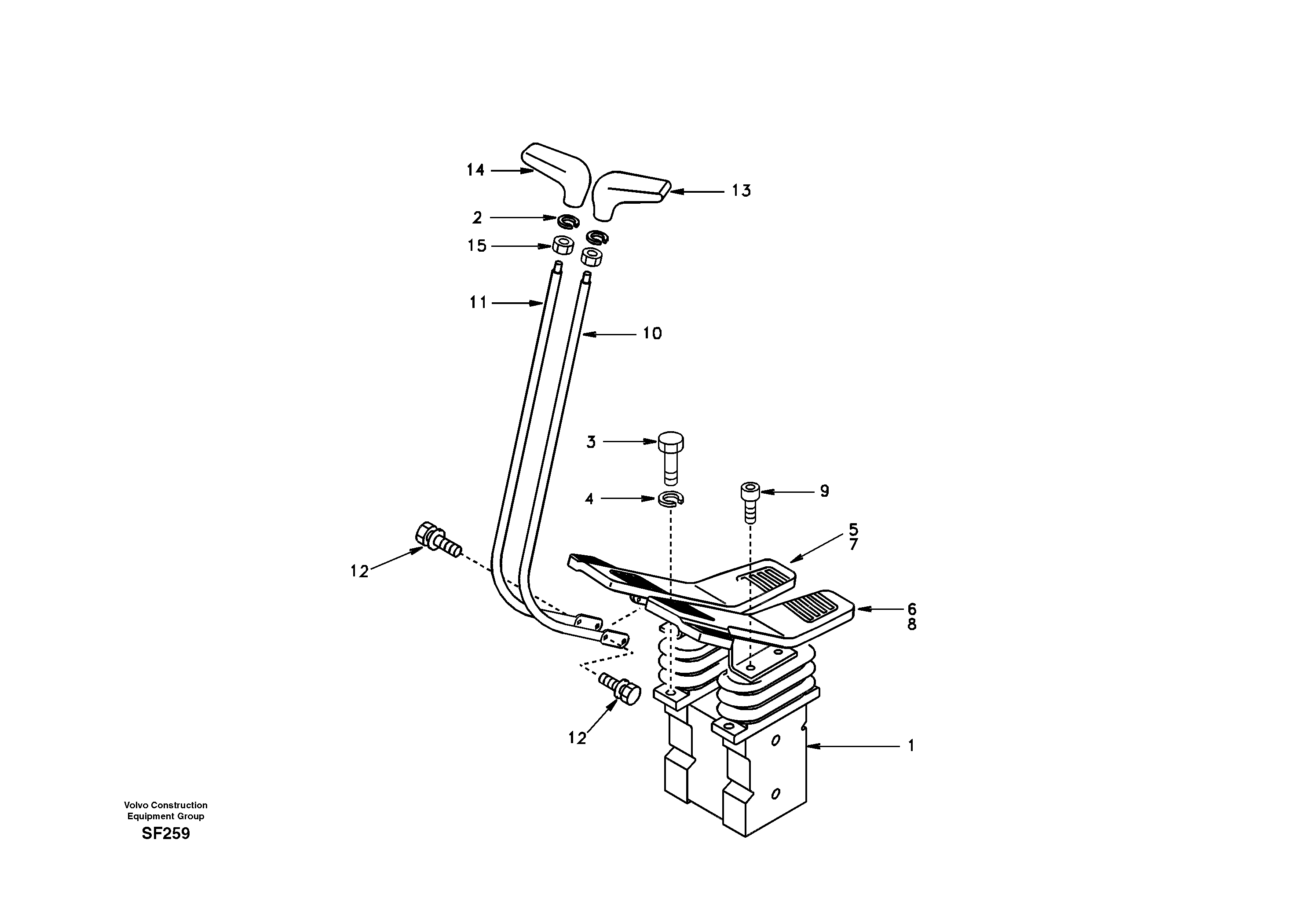 Remote control valve pedal with fitting parts — volvo parts diagram