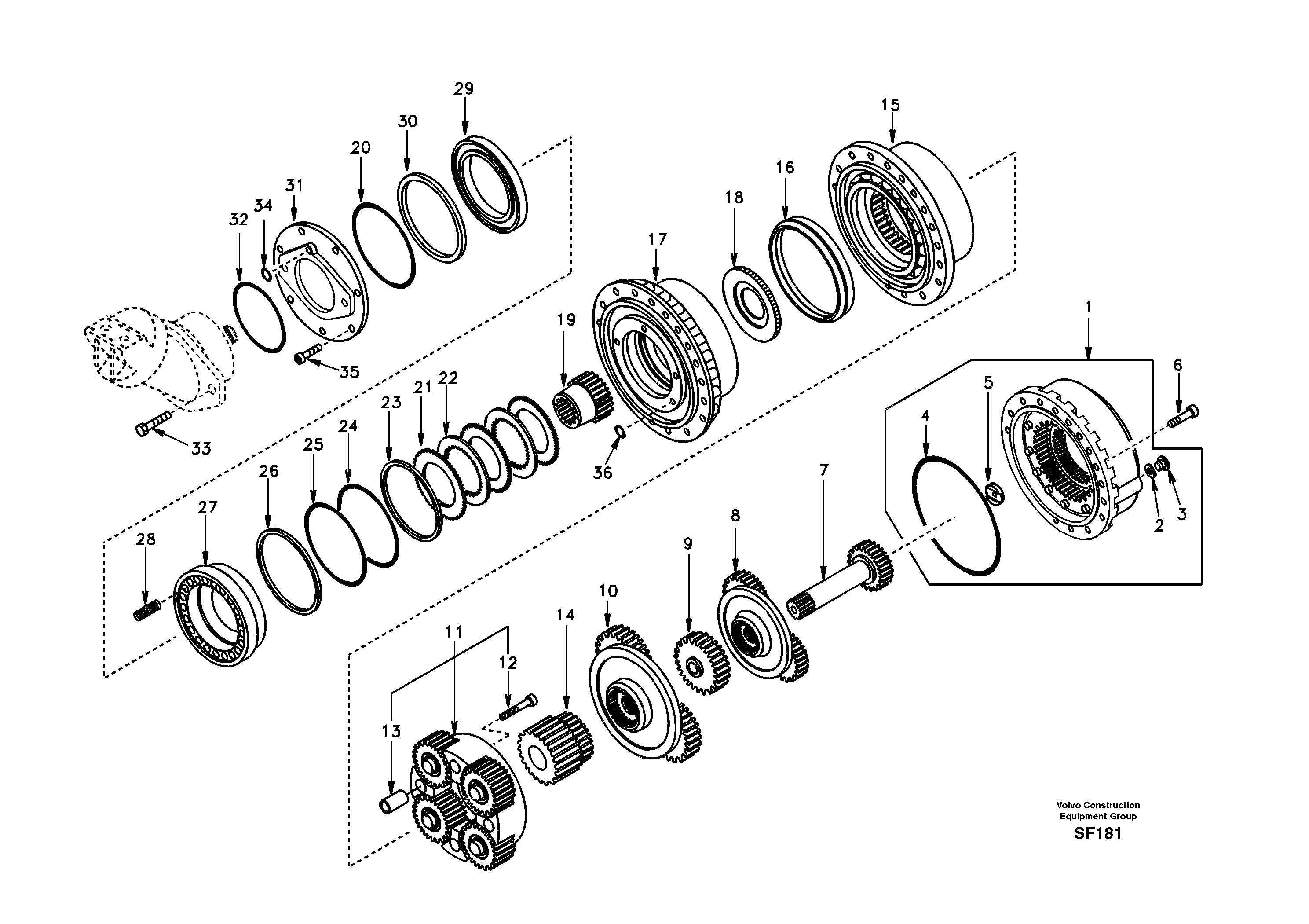 Travel gearbox — volvo parts diagram