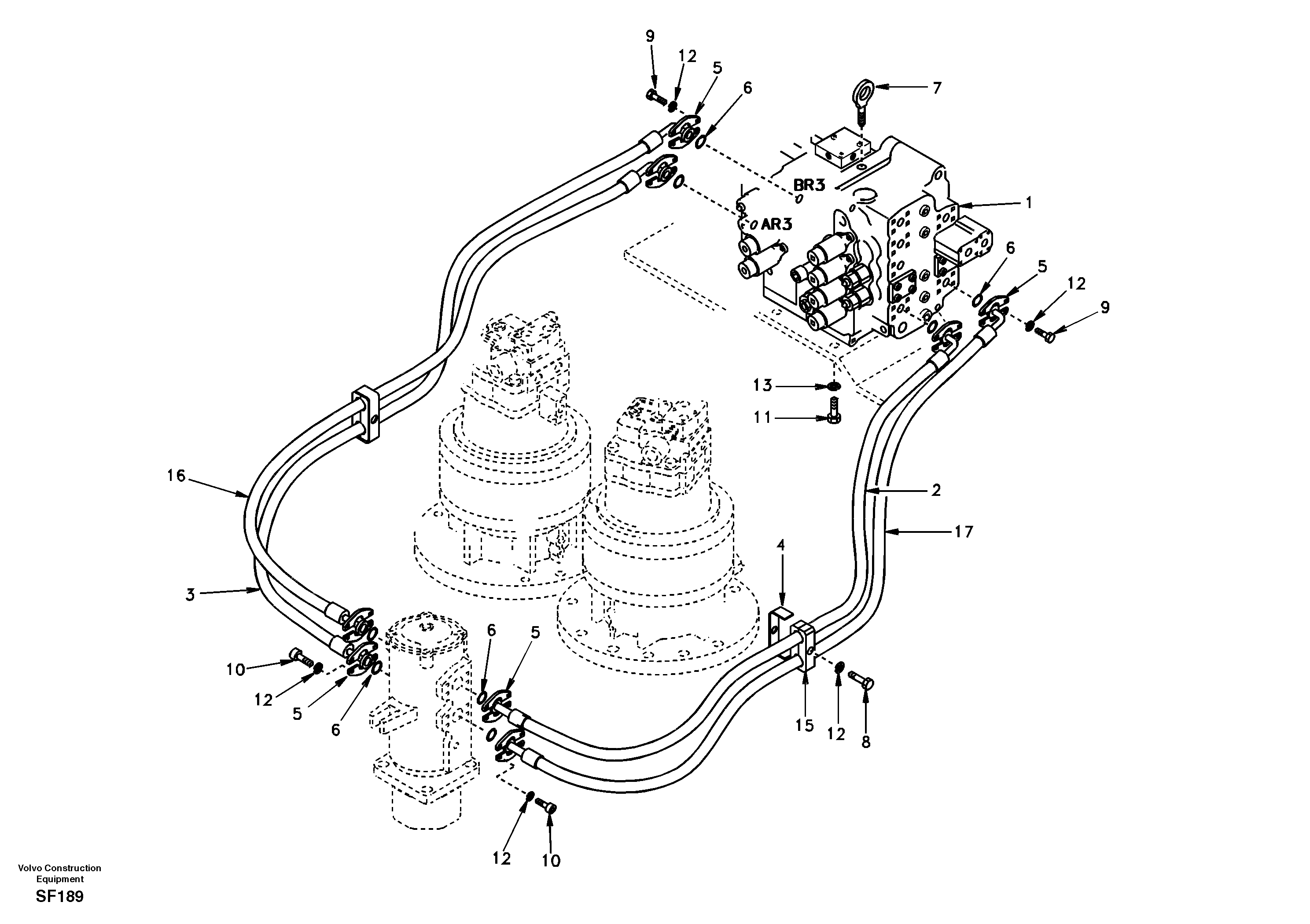 Turning joint line, control valve to turning joint — volvo parts diagram