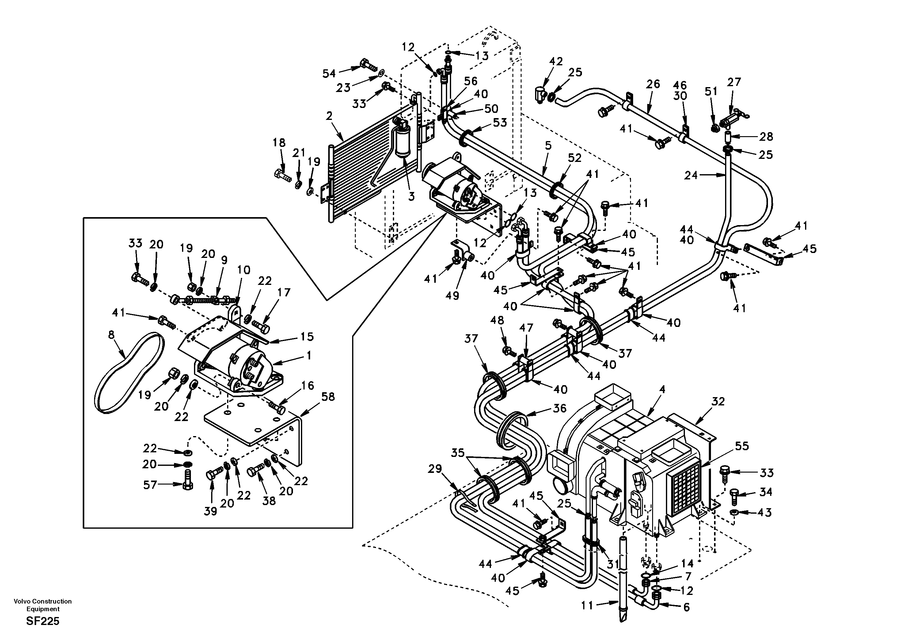 Air conditioning line, cooling and heater — volvo parts diagram