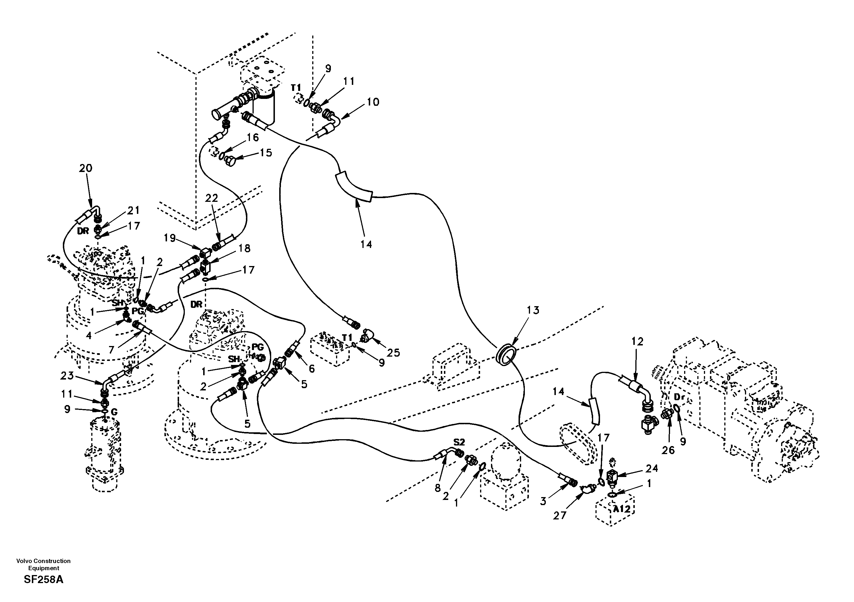 Servo hydraulics, return line tank — volvo parts diagram