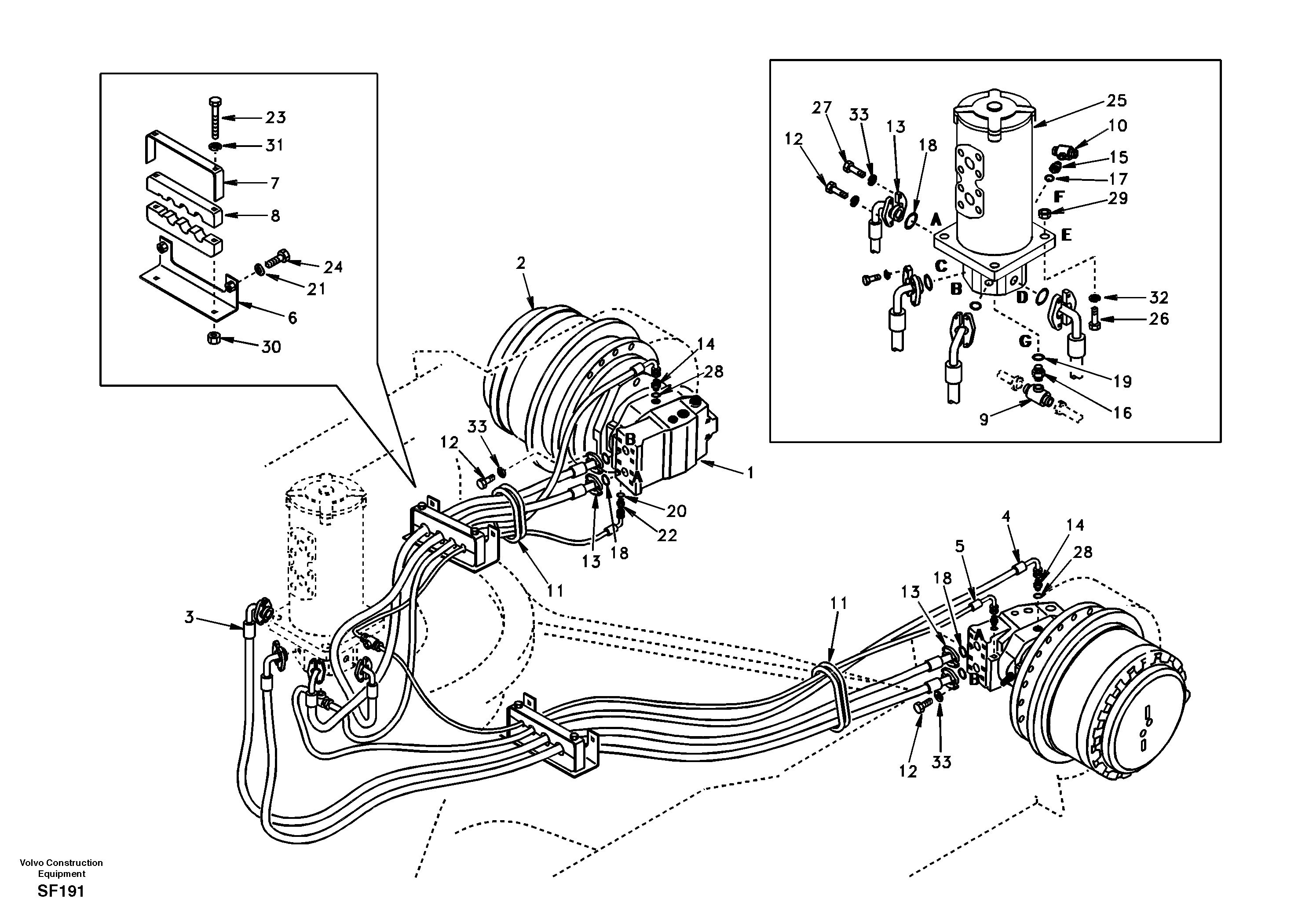 Turning joint line, turning joint to travel motor — volvo parts diagram