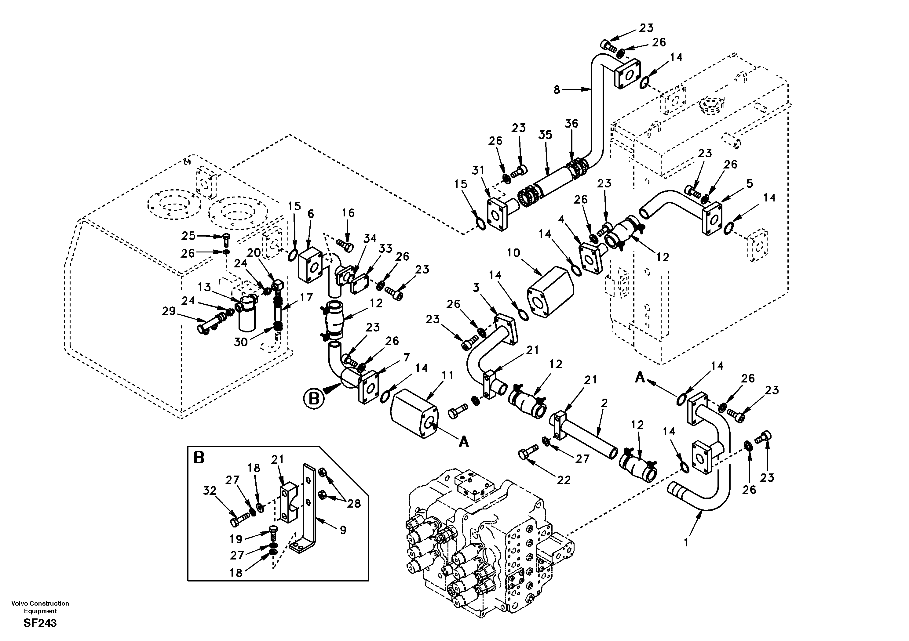 Hydraulic system, hydraulic tank to hydraulic oil cooler — volvo parts diagram