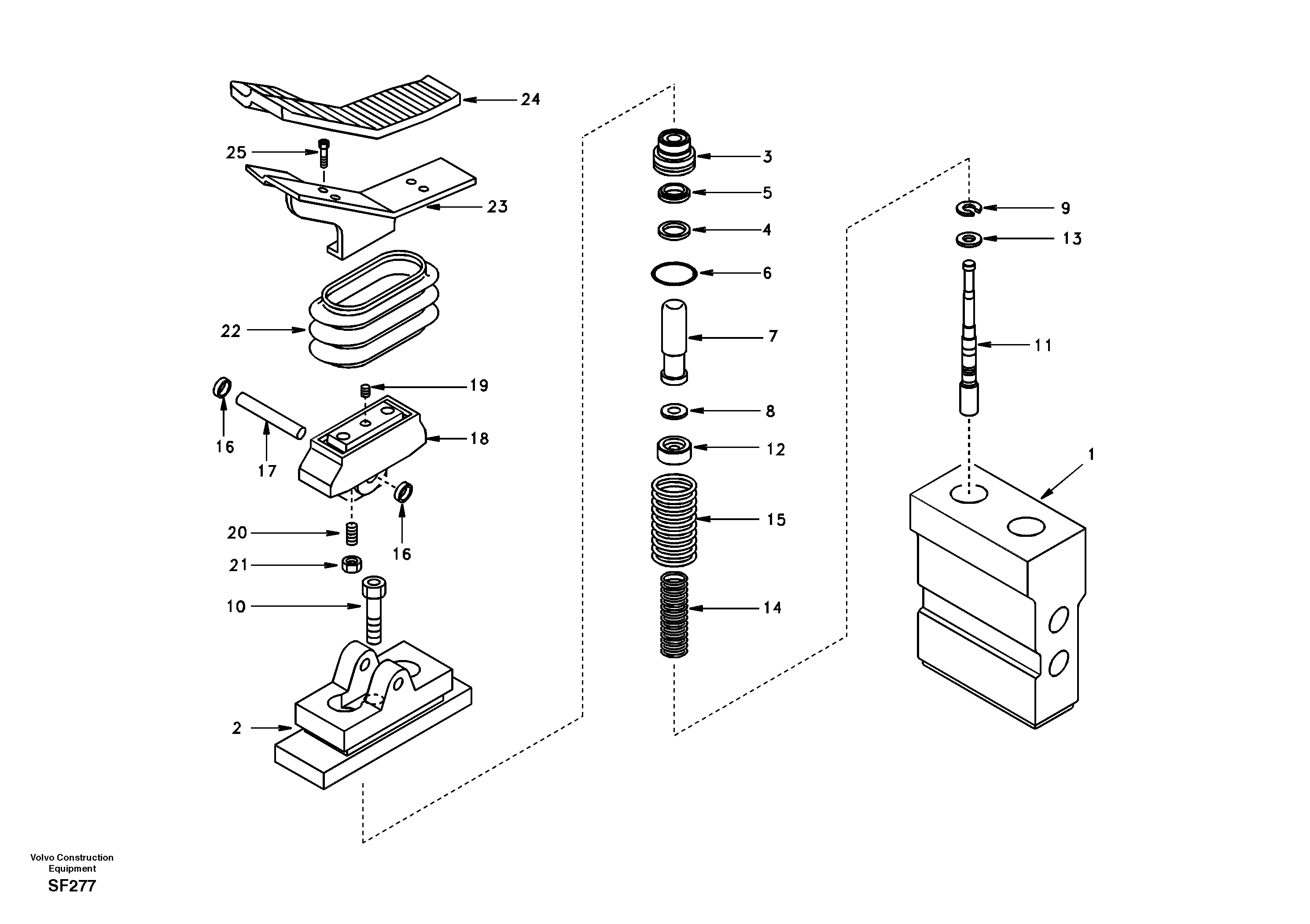 Working hydraulic, remote control valve pedal for hammer and shear — volvo parts diagram