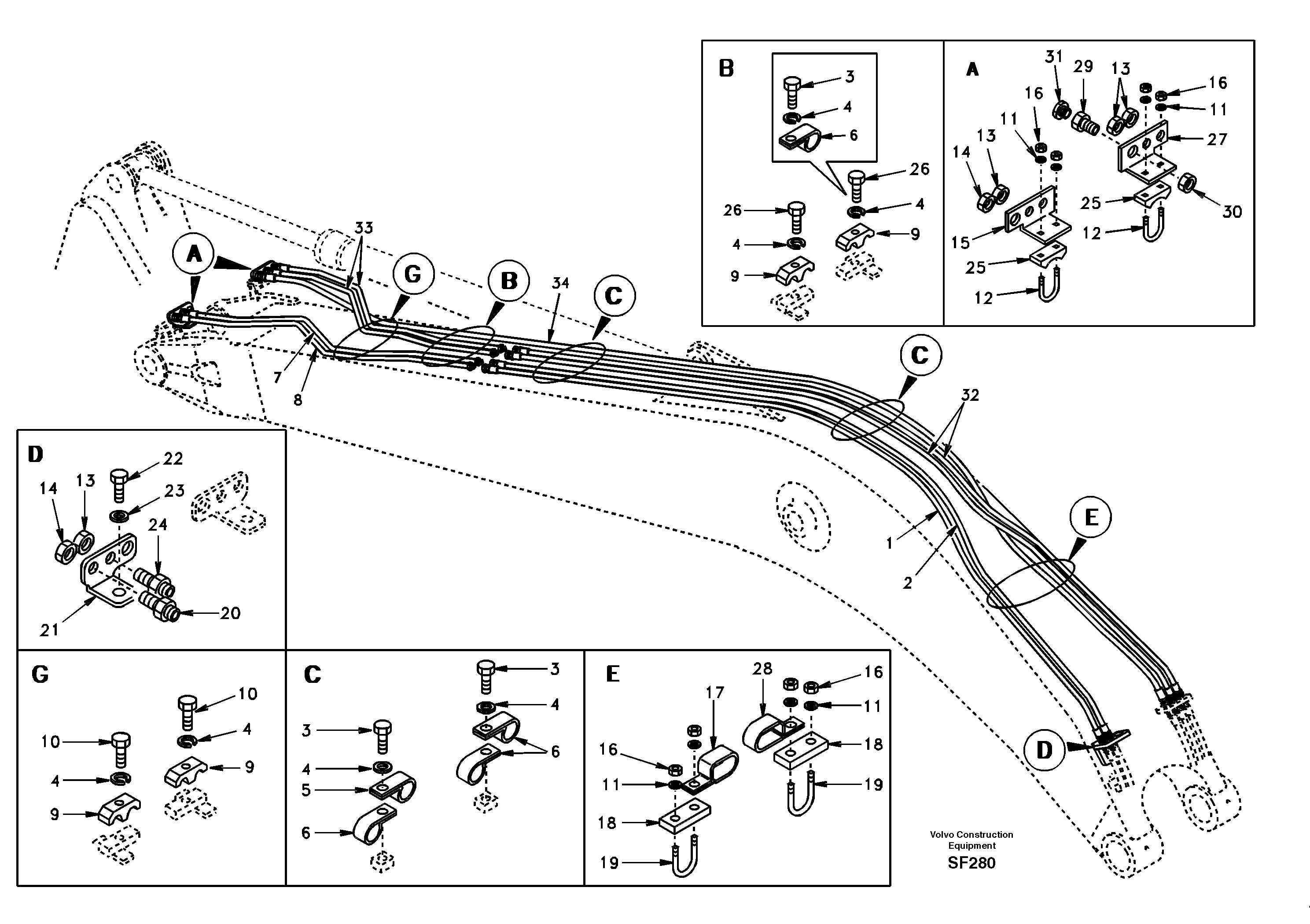 Quickfit and rotator hydraulic boom — volvo parts diagram