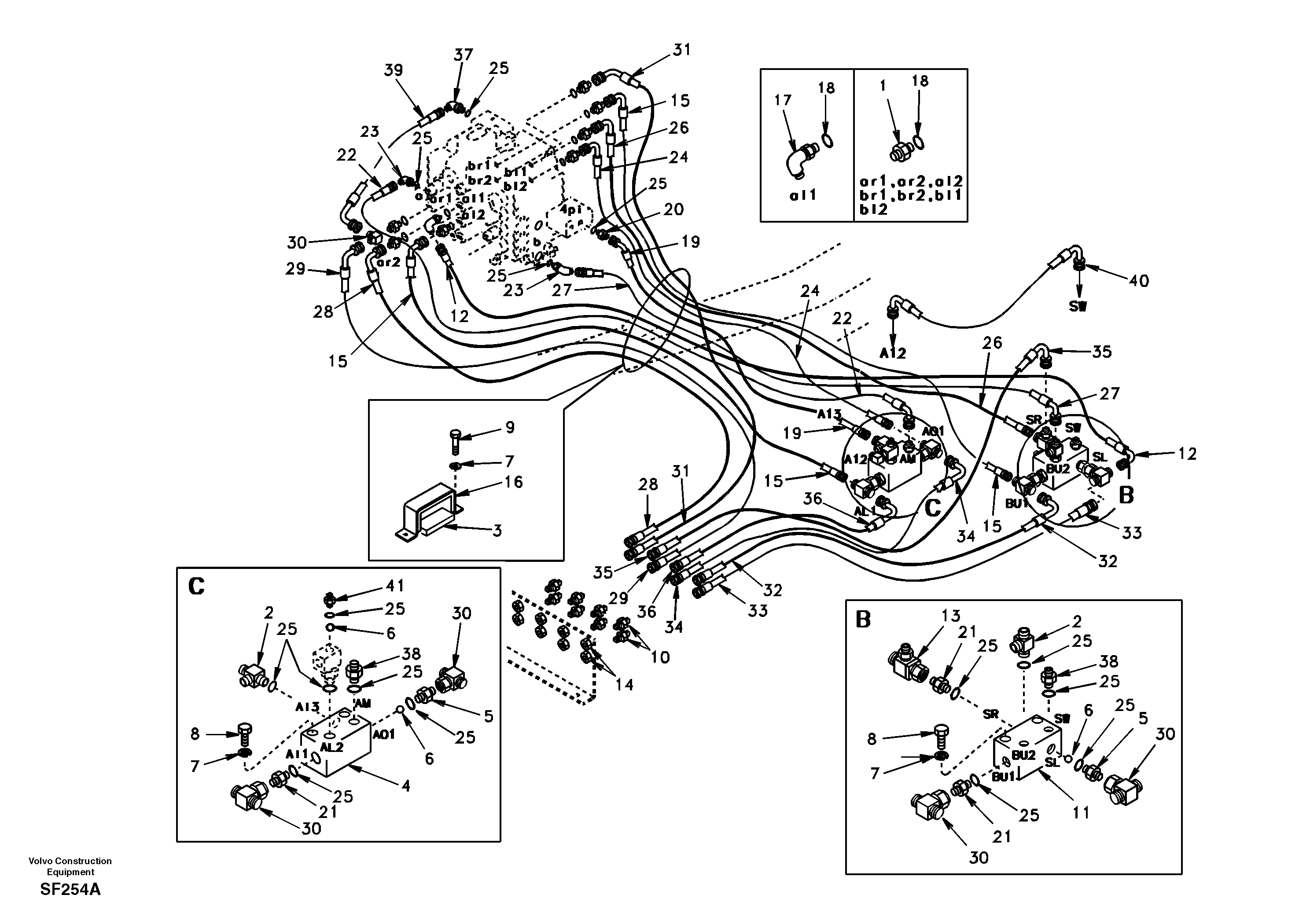 Servo system, control valve to remote control valve — volvo parts diagram