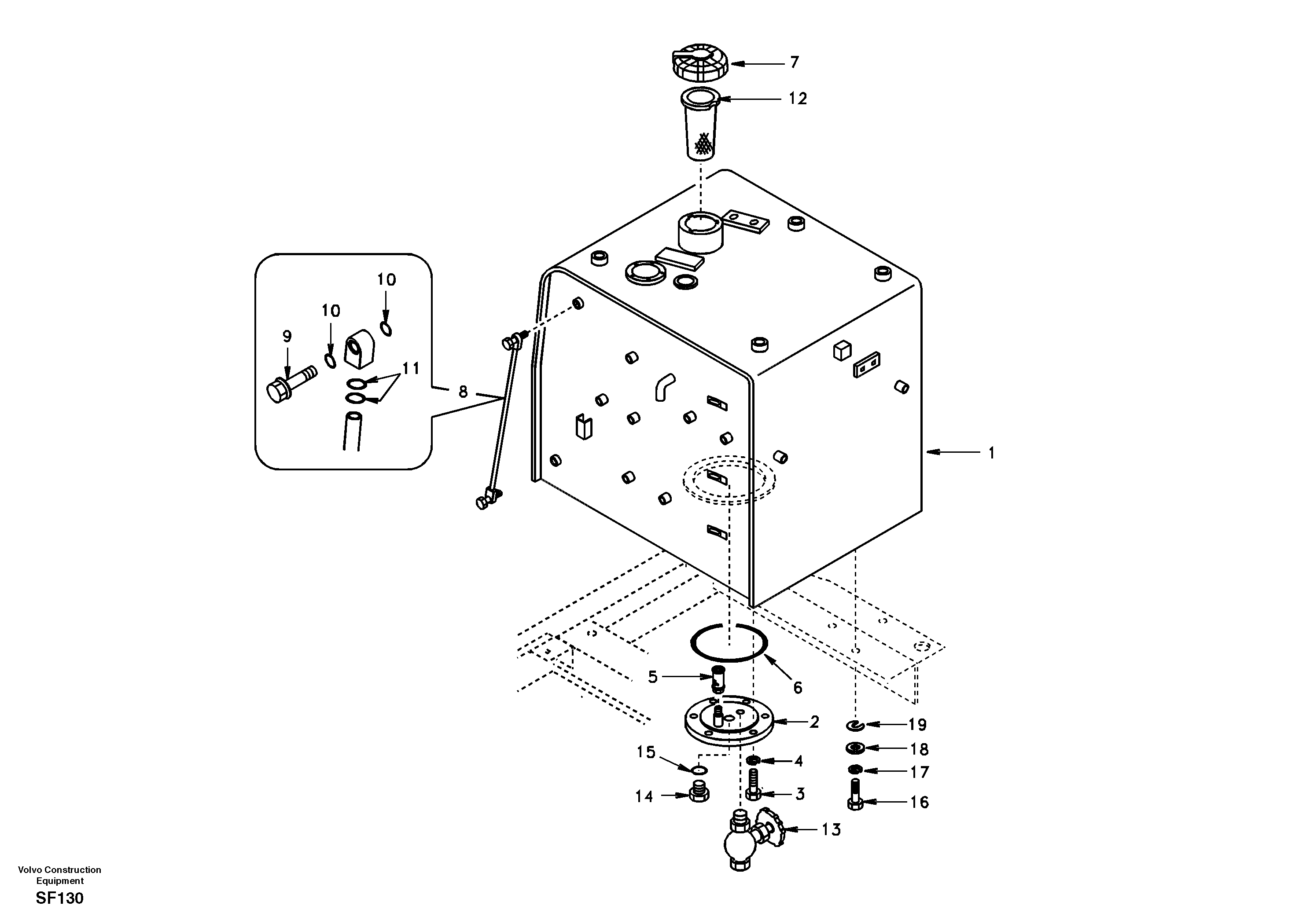 Fuel tank with fitting parts — volvo parts diagram