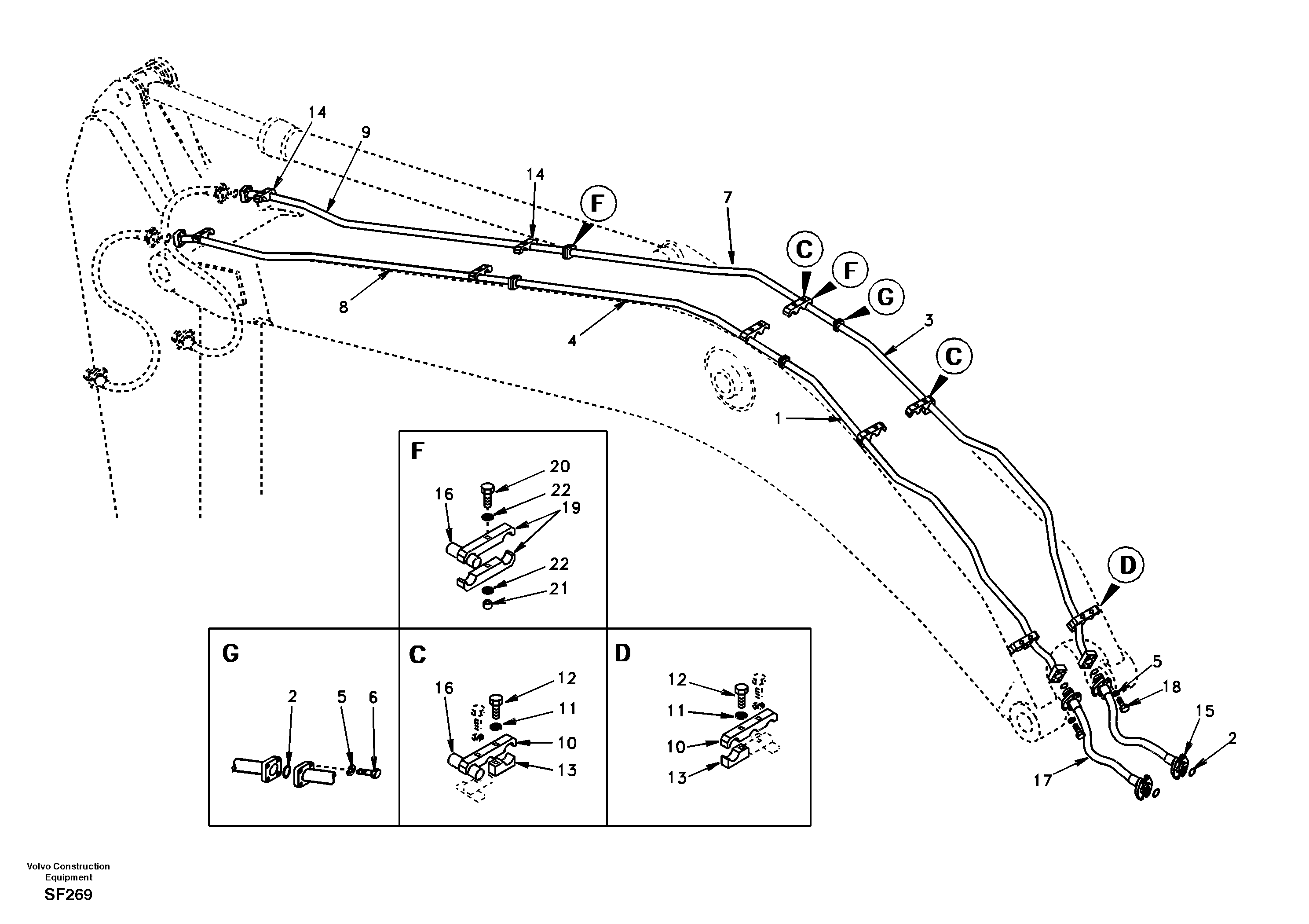Working hydraulic, hammer and shear for boom — volvo parts diagram