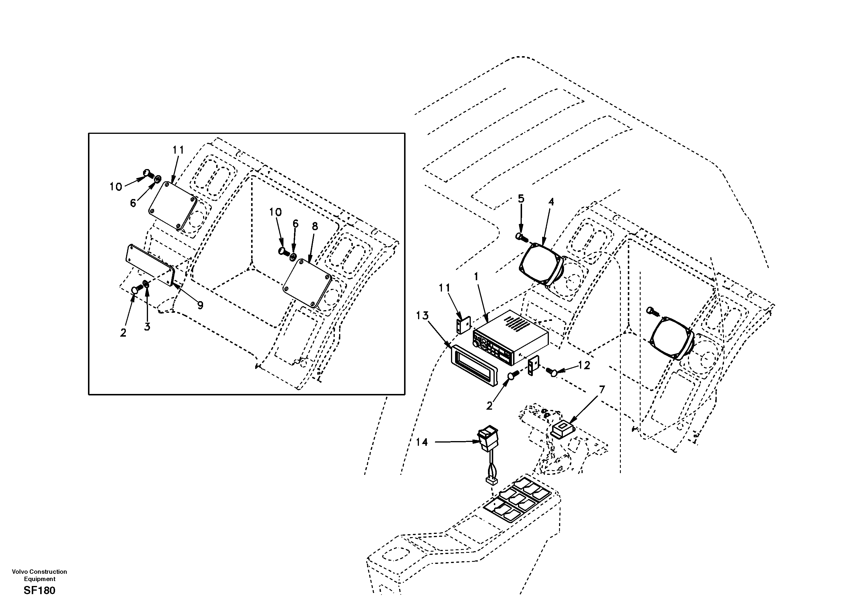 Cassette radio recorder with mounting details — volvo parts diagram