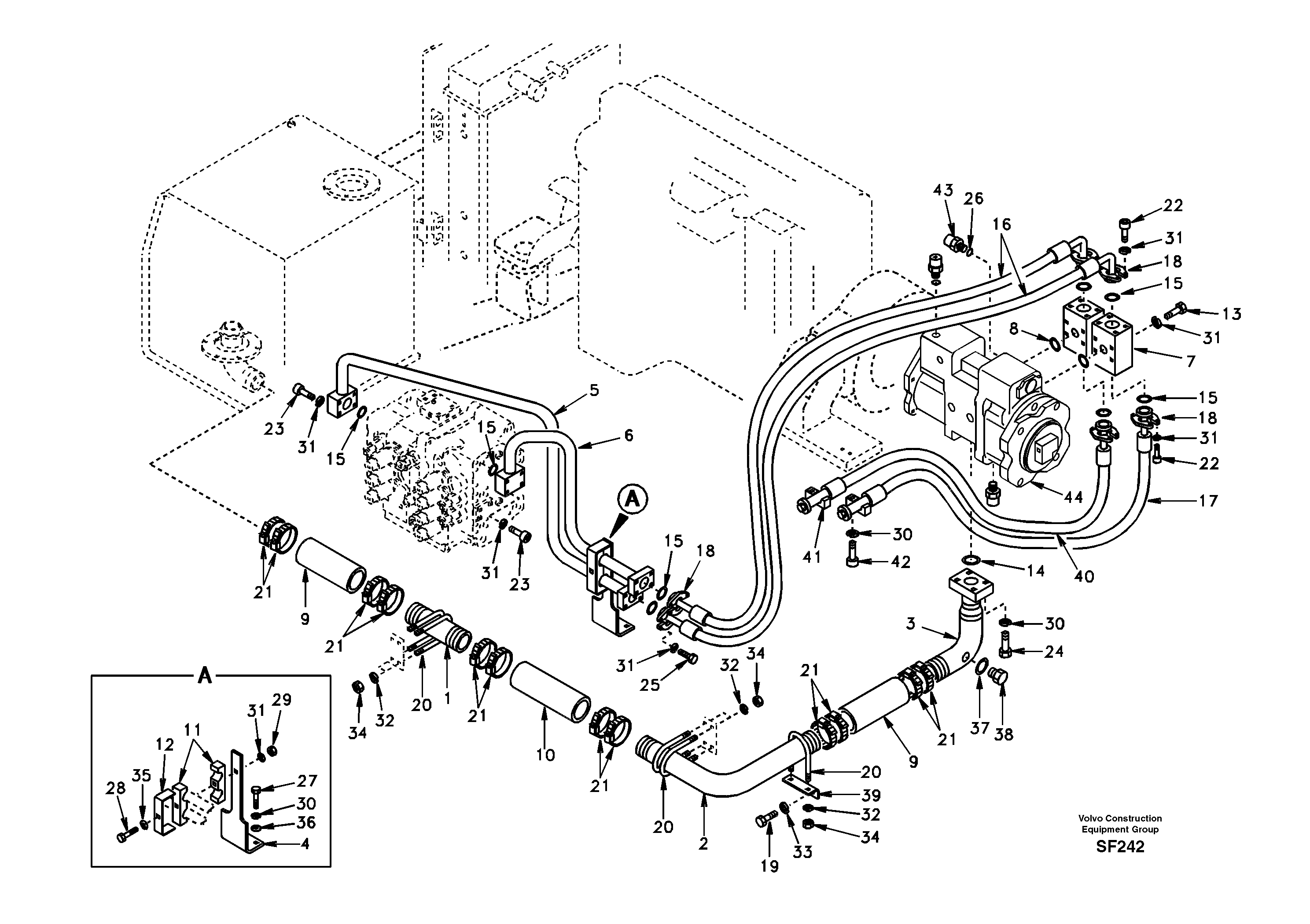 Hydraulic system, hydraulic tank to hydraulic pump — volvo parts diagram