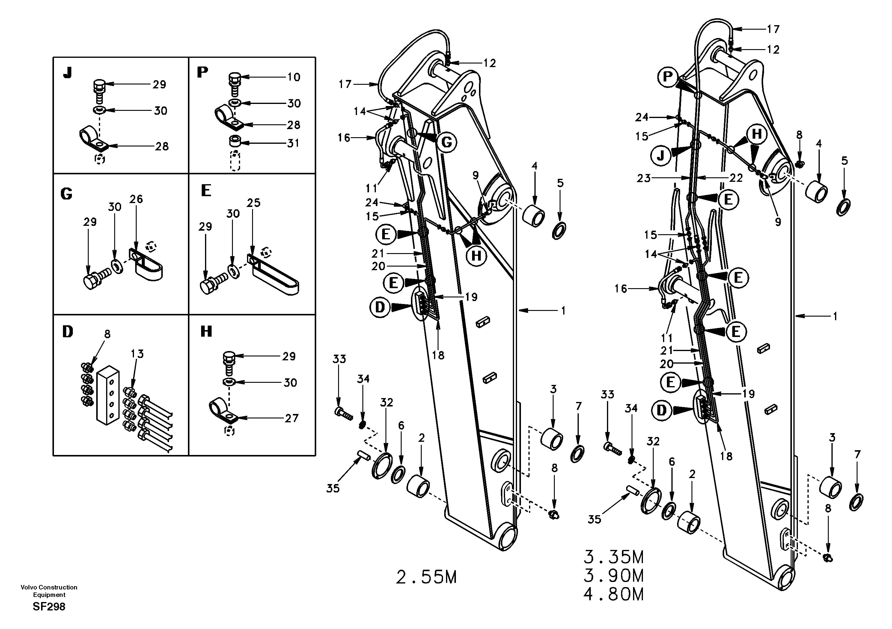 Dipper arm and grease piping with piping seat — volvo parts diagram
