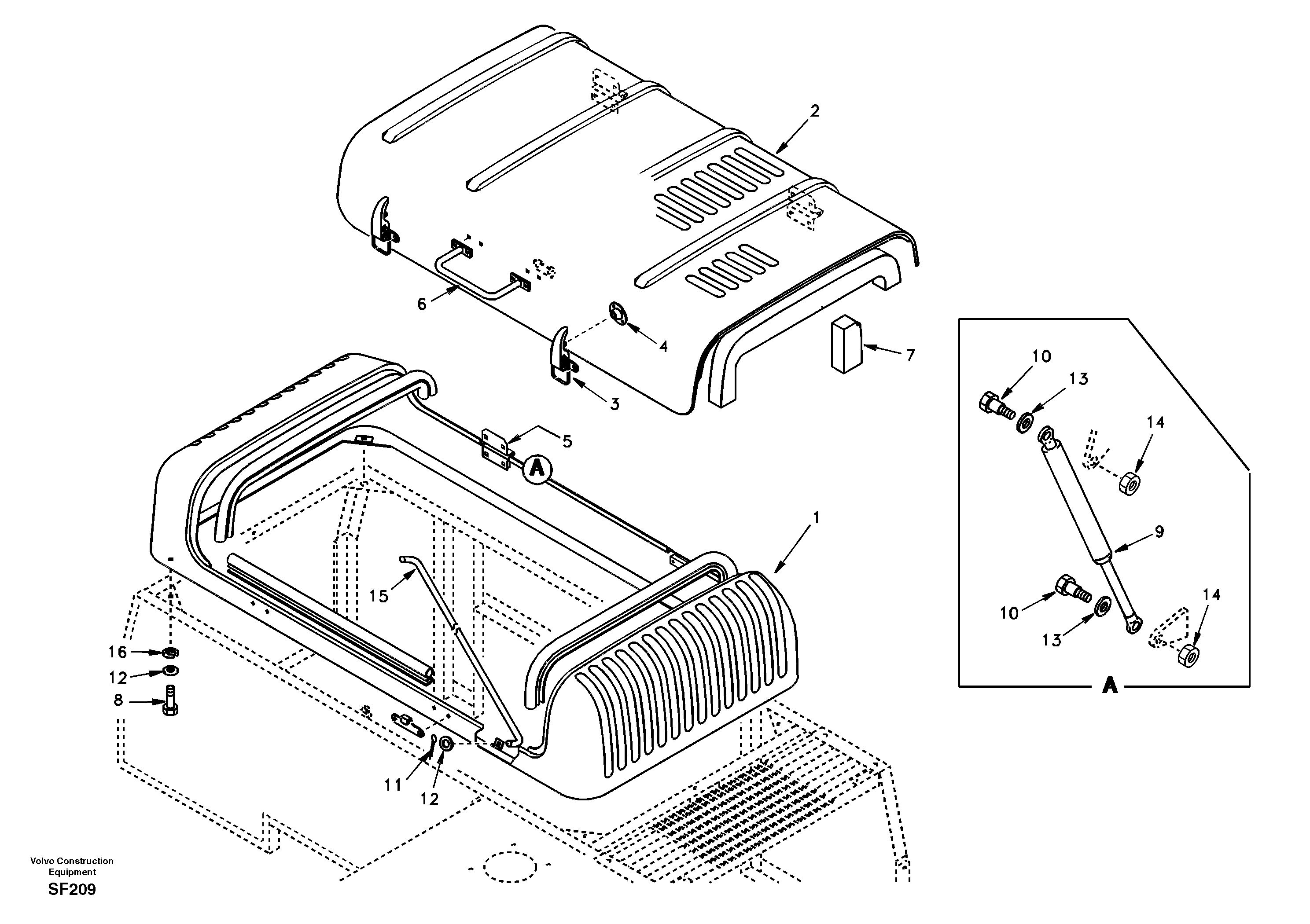 Cowl frame, cover and hood — volvo parts diagram