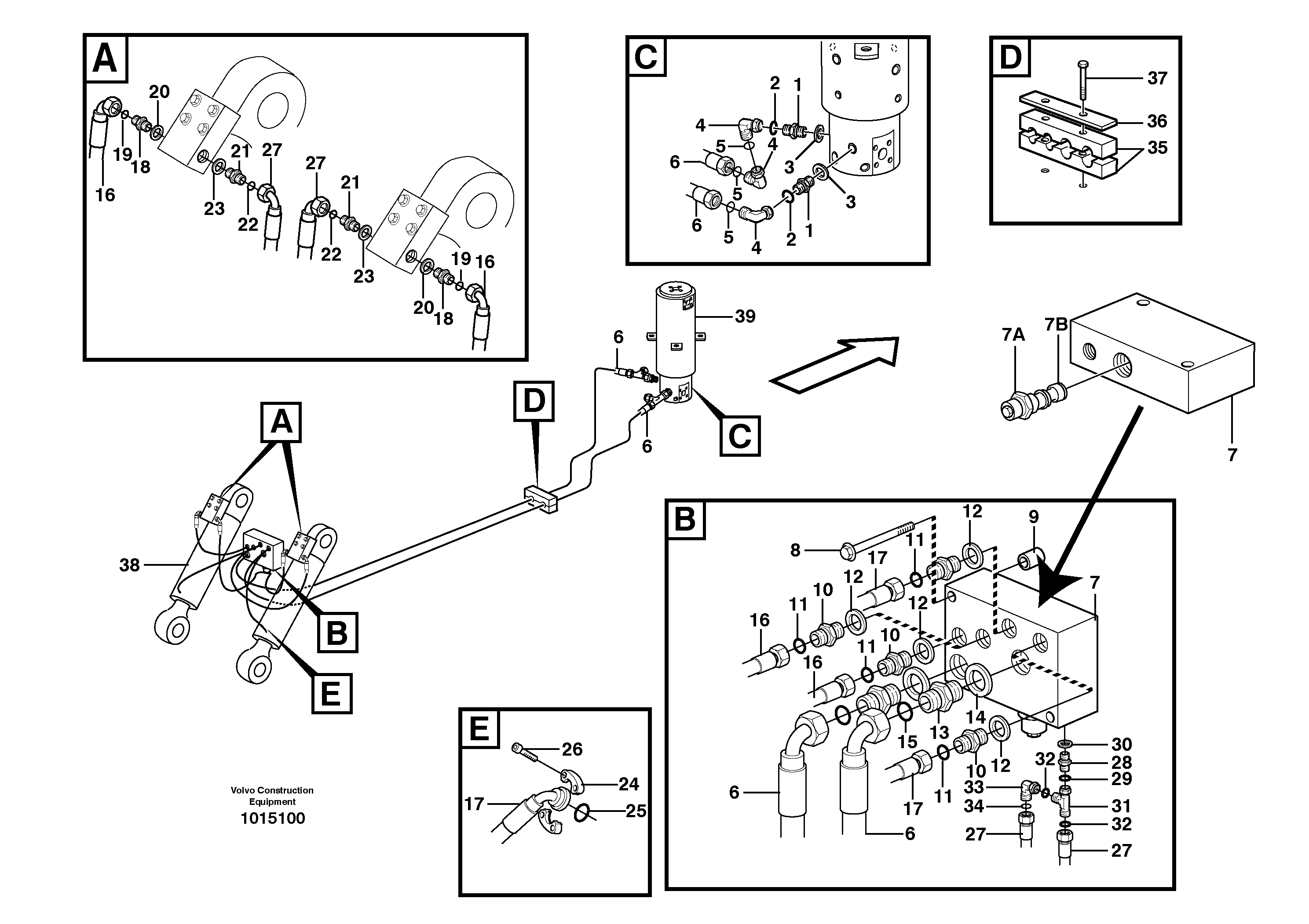 Hydraulic system for support blade, undercarriage  14312069, 14312159, 14312169, 14312194, 14312229 — volvo parts diagram