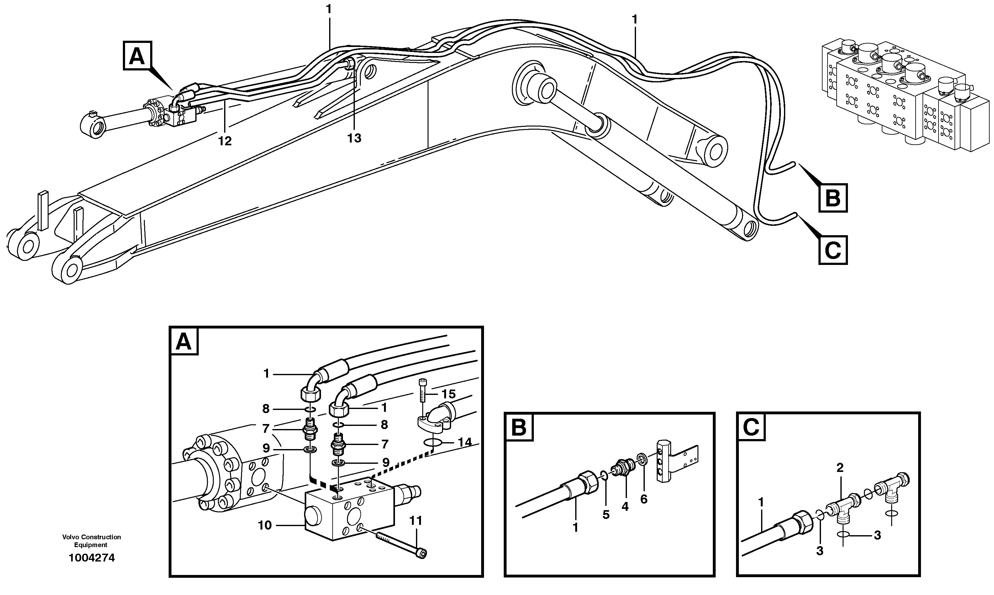 Servo hydraulics, Hose break valve  14312108, 5,2M — volvo parts diagram