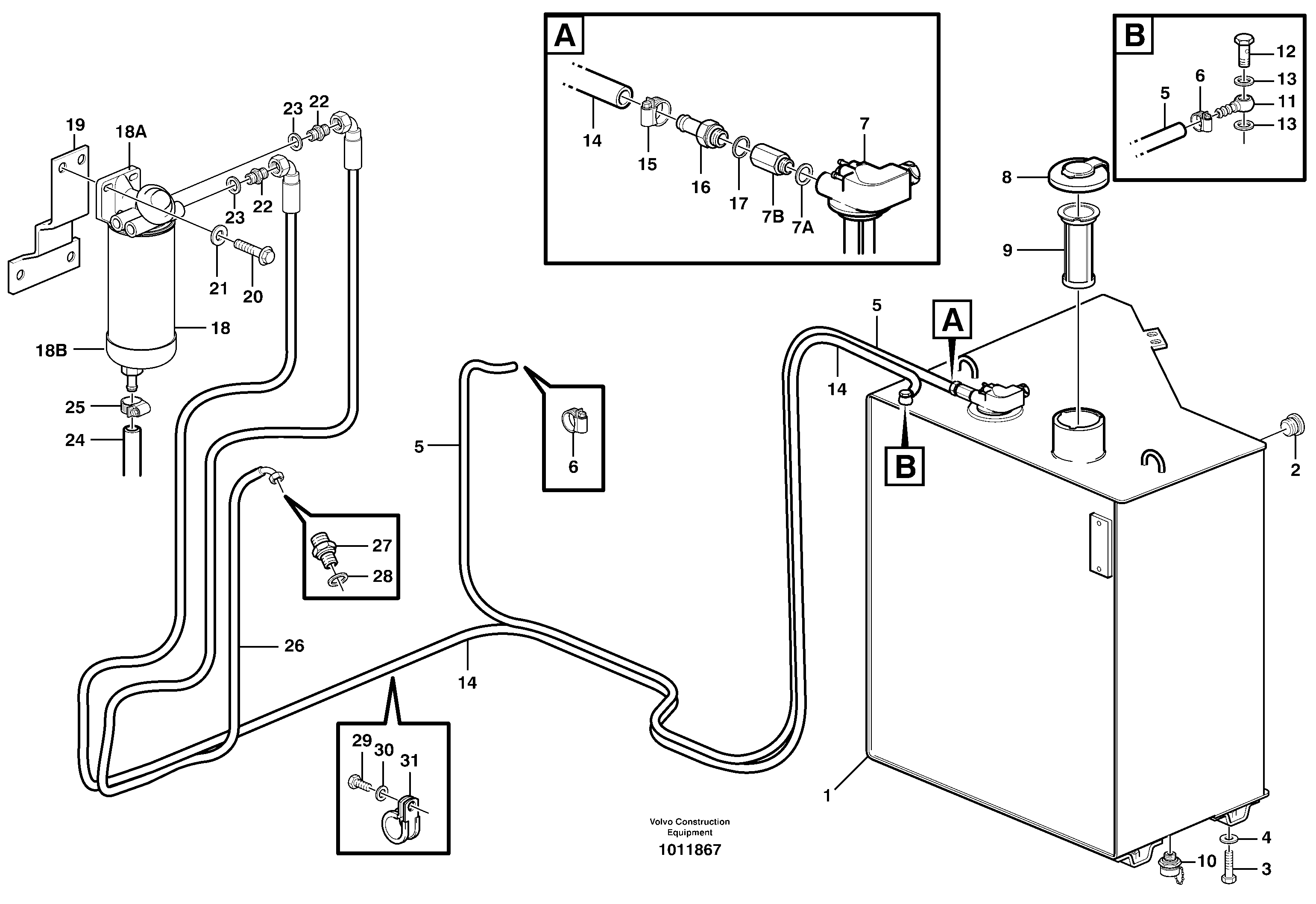 Fuel tank, fuel pipes — volvo parts diagram