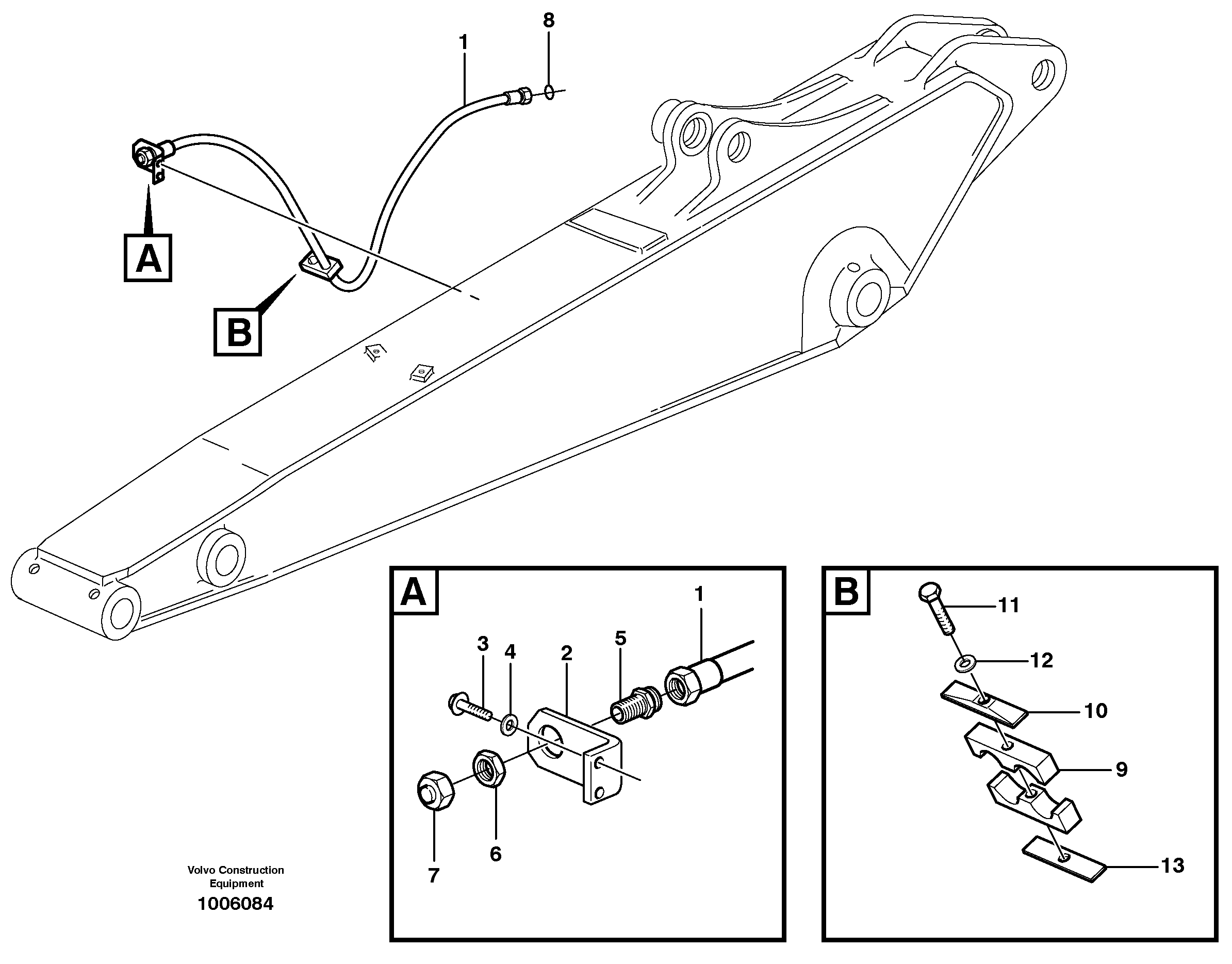 Hammer hydraulics on dipper arm, return line  14312091, 14312092, 14312093 — volvo parts diagram