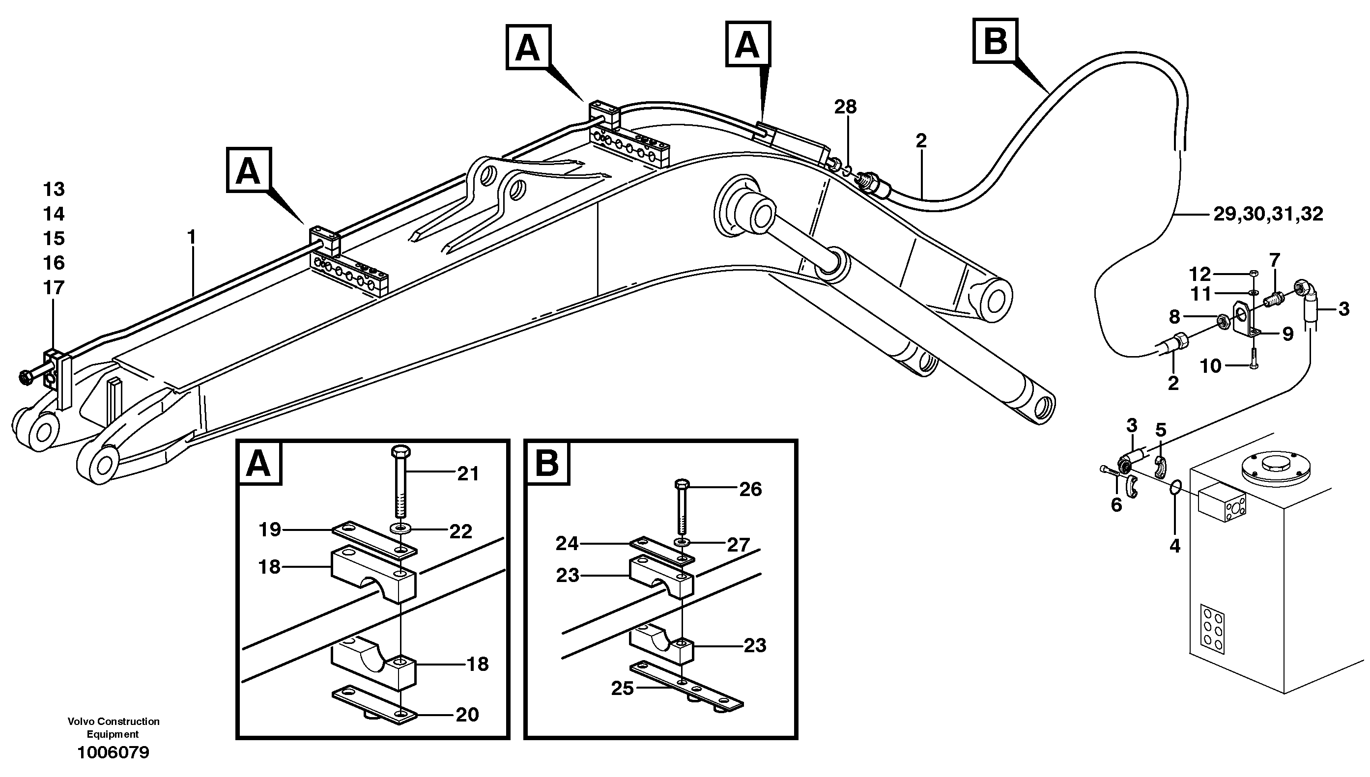 Hammer hydraulics on mono boom, return line  14312096 — volvo parts diagram