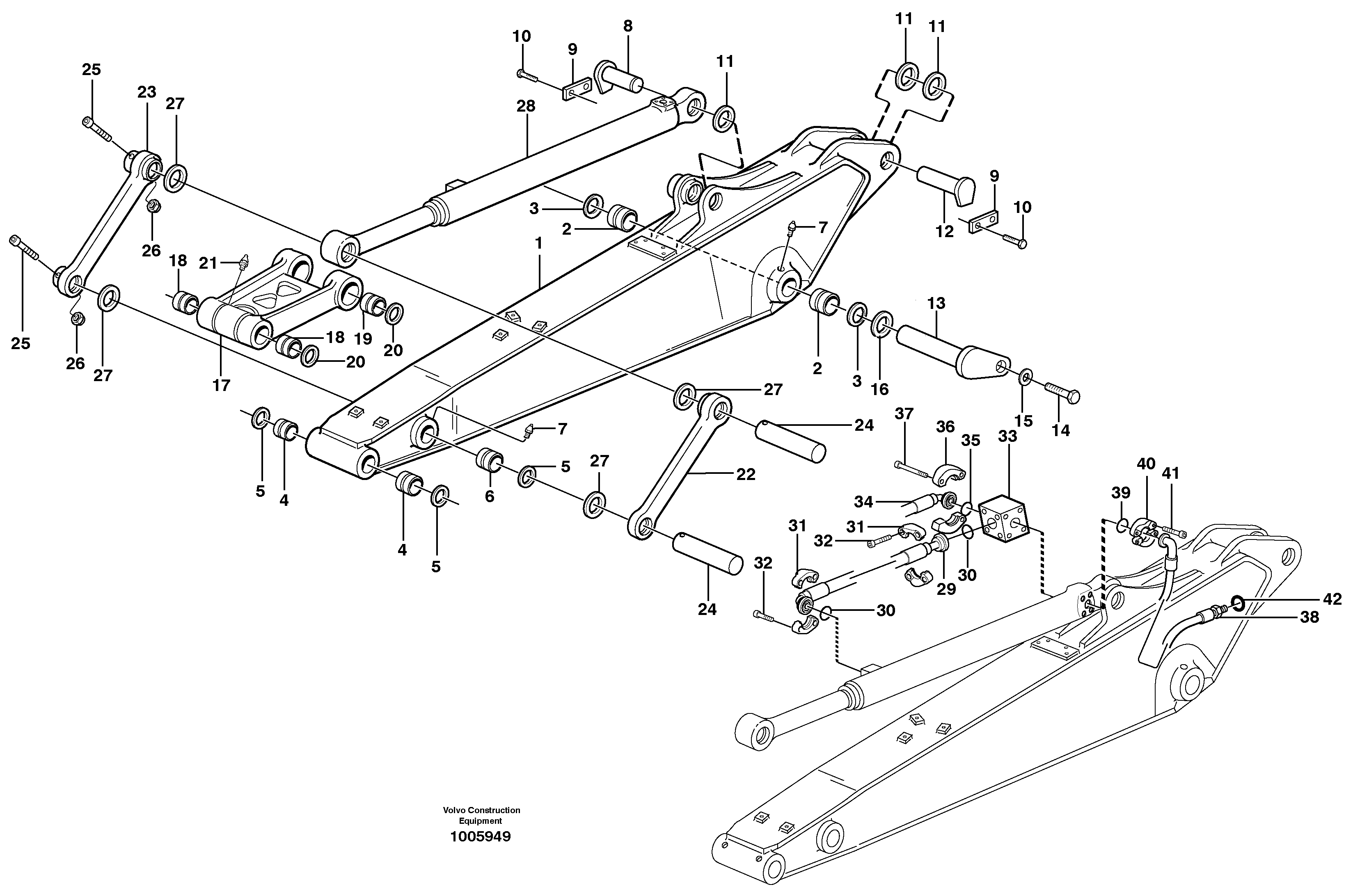 Dipper arm incl. connect.  14312083, 14312085, 14312087, 14312227 — volvo parts diagram