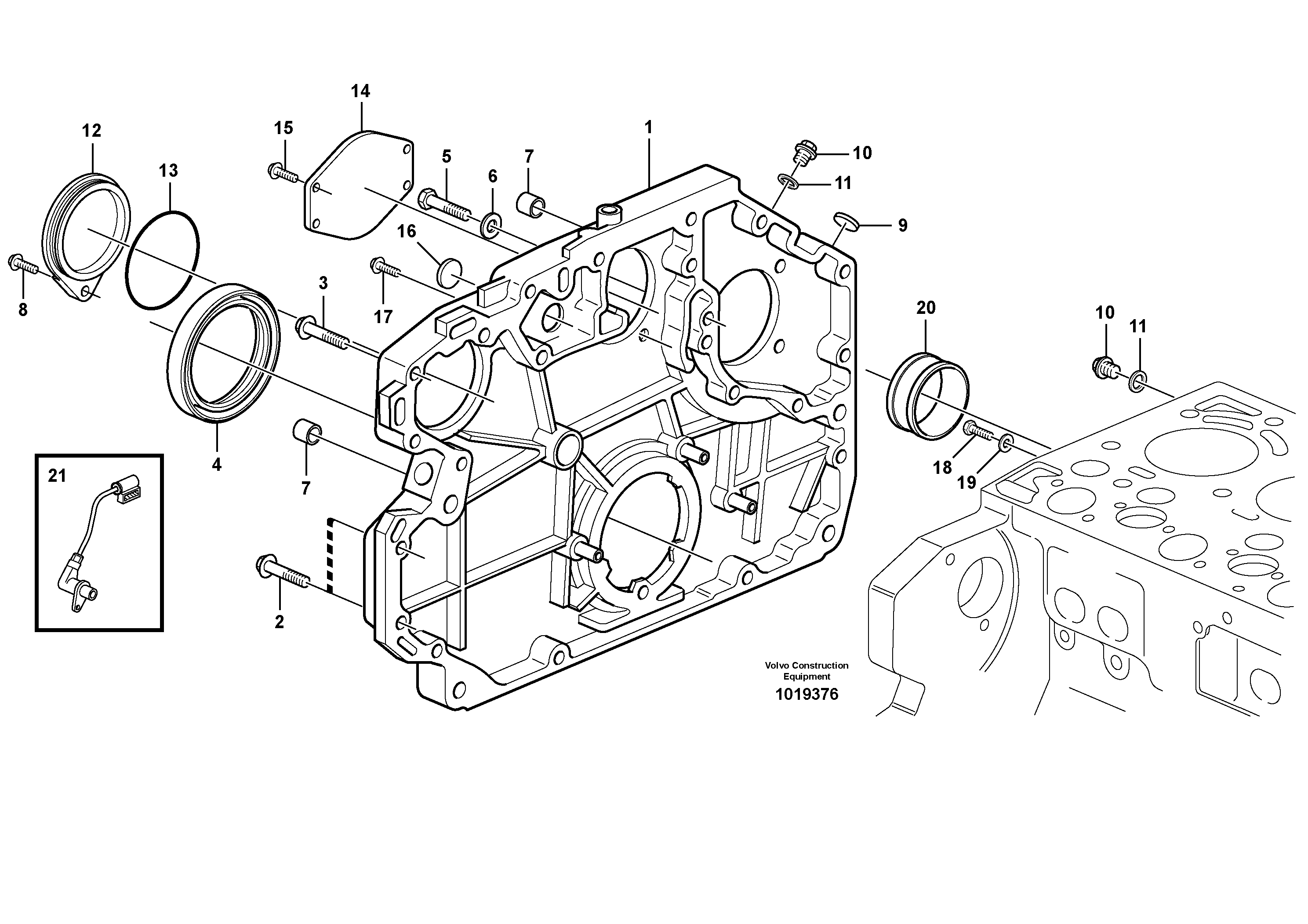 Timing gear casing and gears — volvo parts diagram