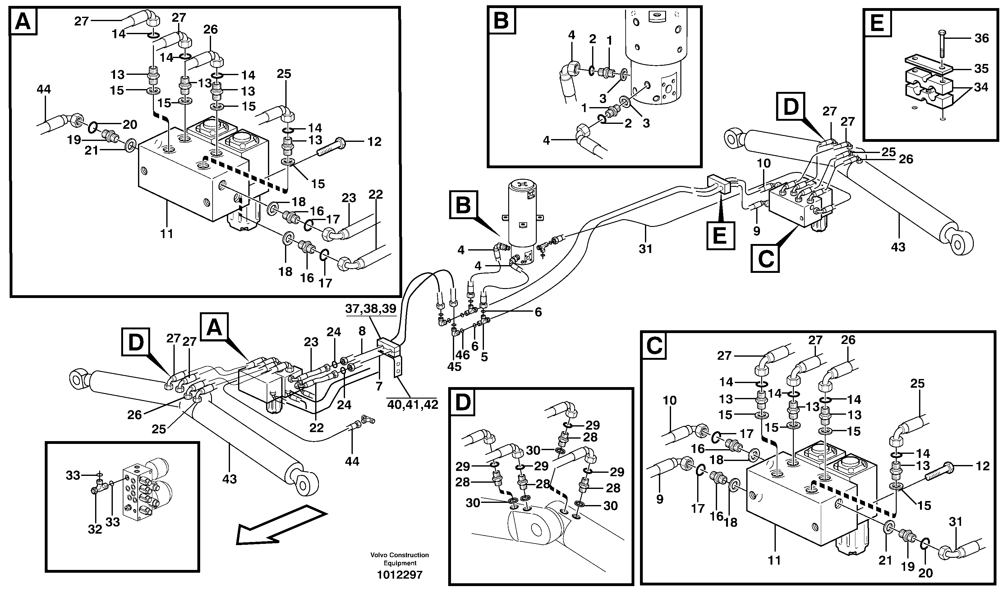 Hydraulic system for support, undercarriage  14312071 — volvo parts diagram