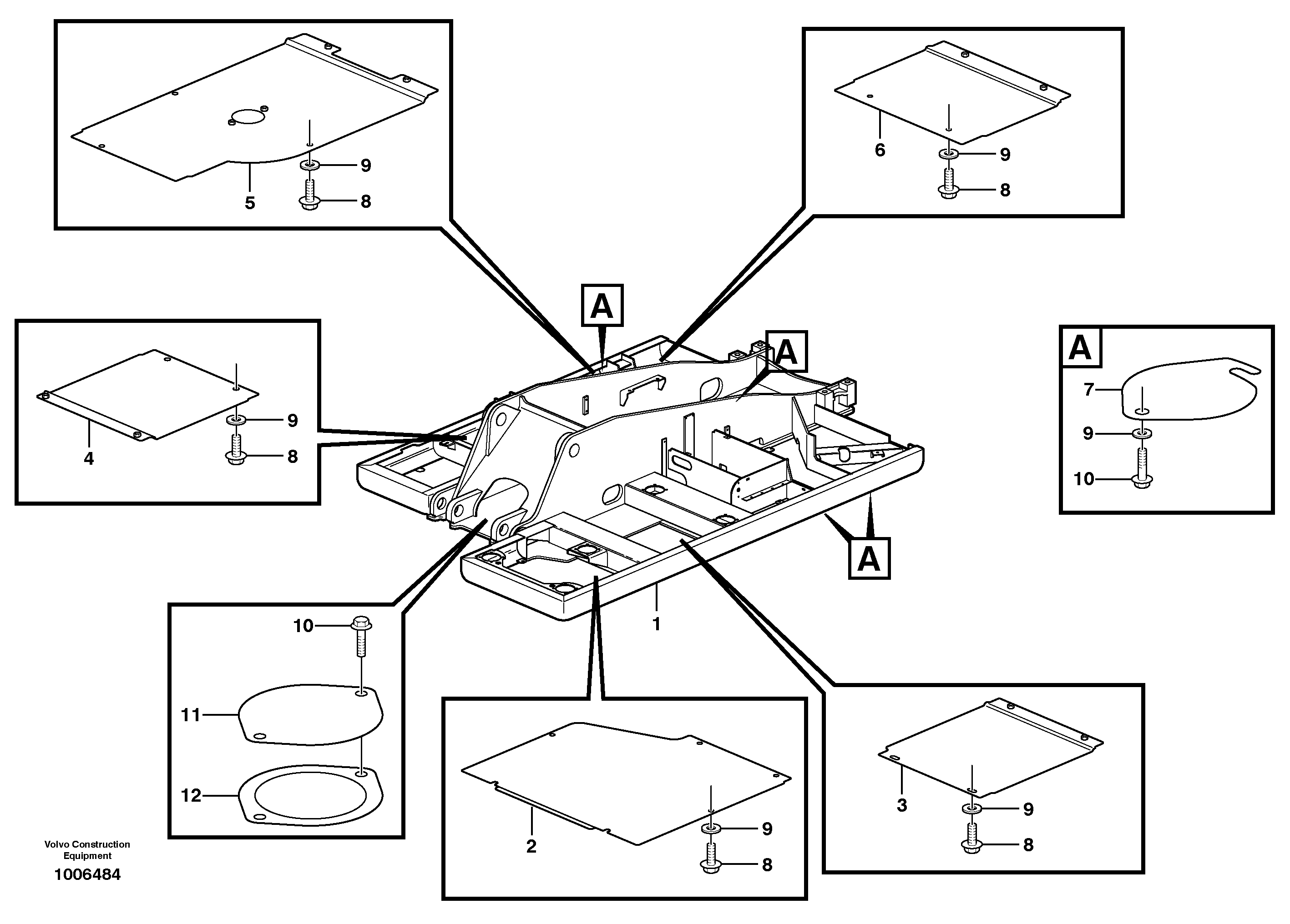 Hatches under engine, hydr.pumps, cooler, m.valve and fuel tank. — volvo parts diagram