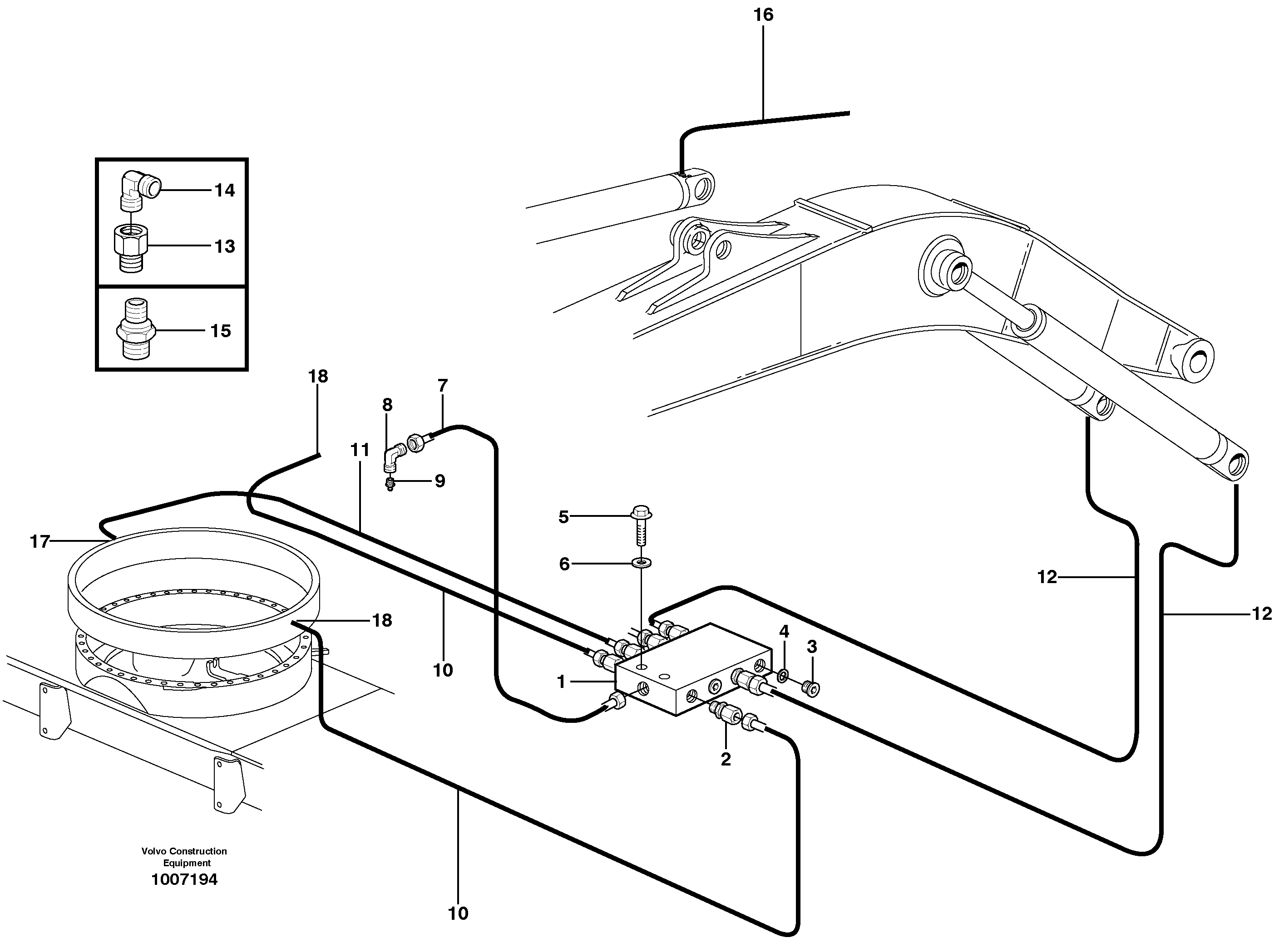 Central lubrication. slewing, mono boom  14312079, 14312226 — volvo parts diagram