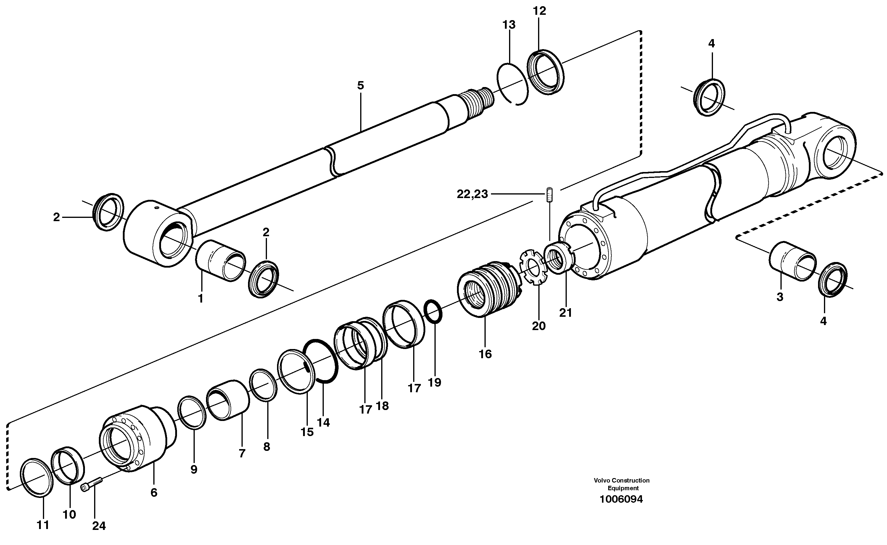 Hydraulic cylinder, stabilisor  14312070, 14312071, 14312076, 14312170 — volvo parts diagram
