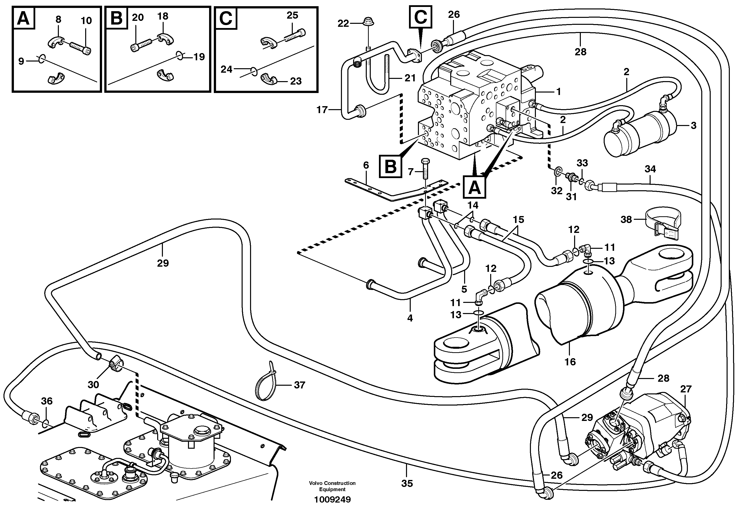 Steering system, pipes and hoses — volvo parts diagram
