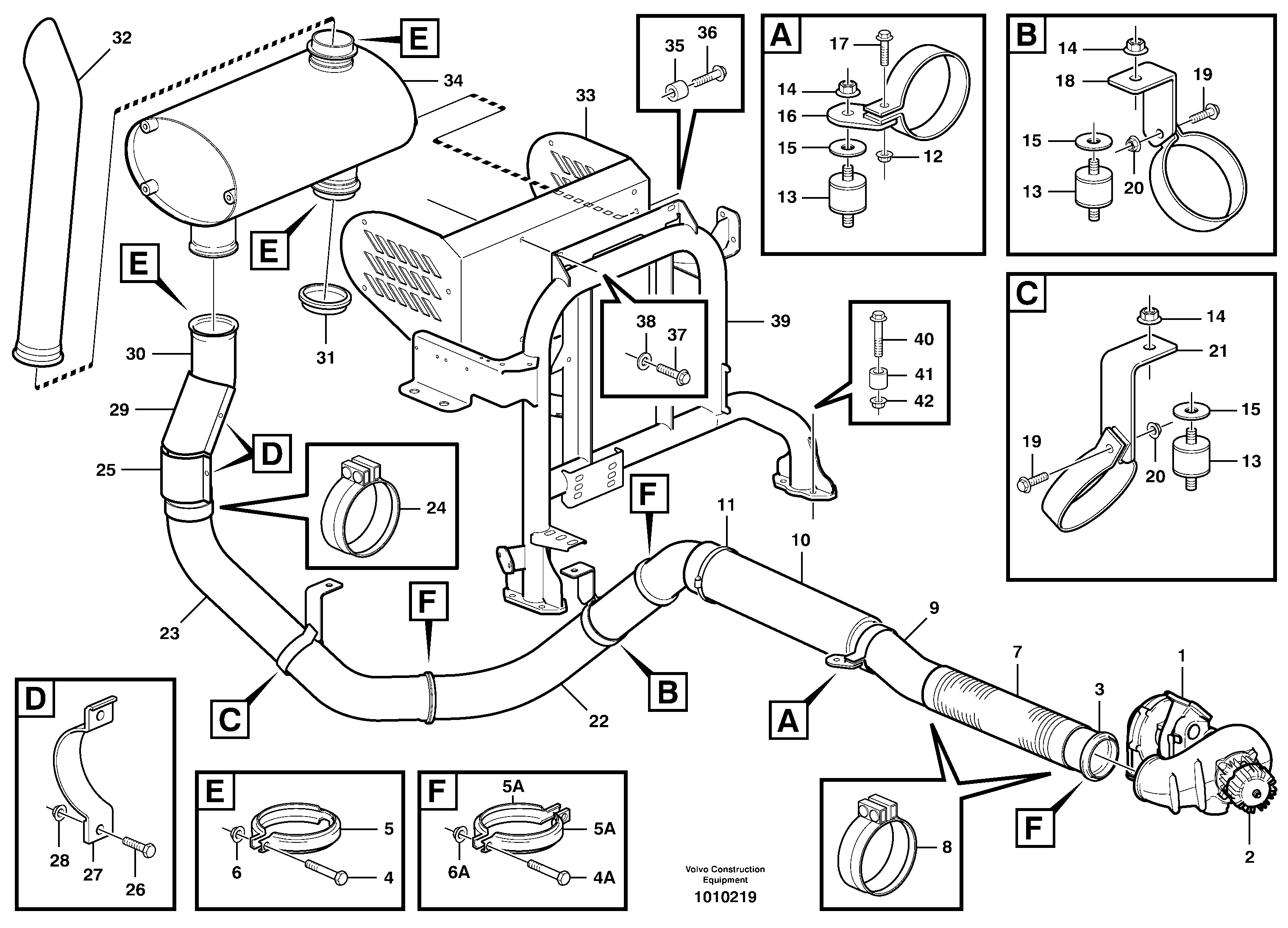 Exhaust system, silencer — volvo parts diagram
