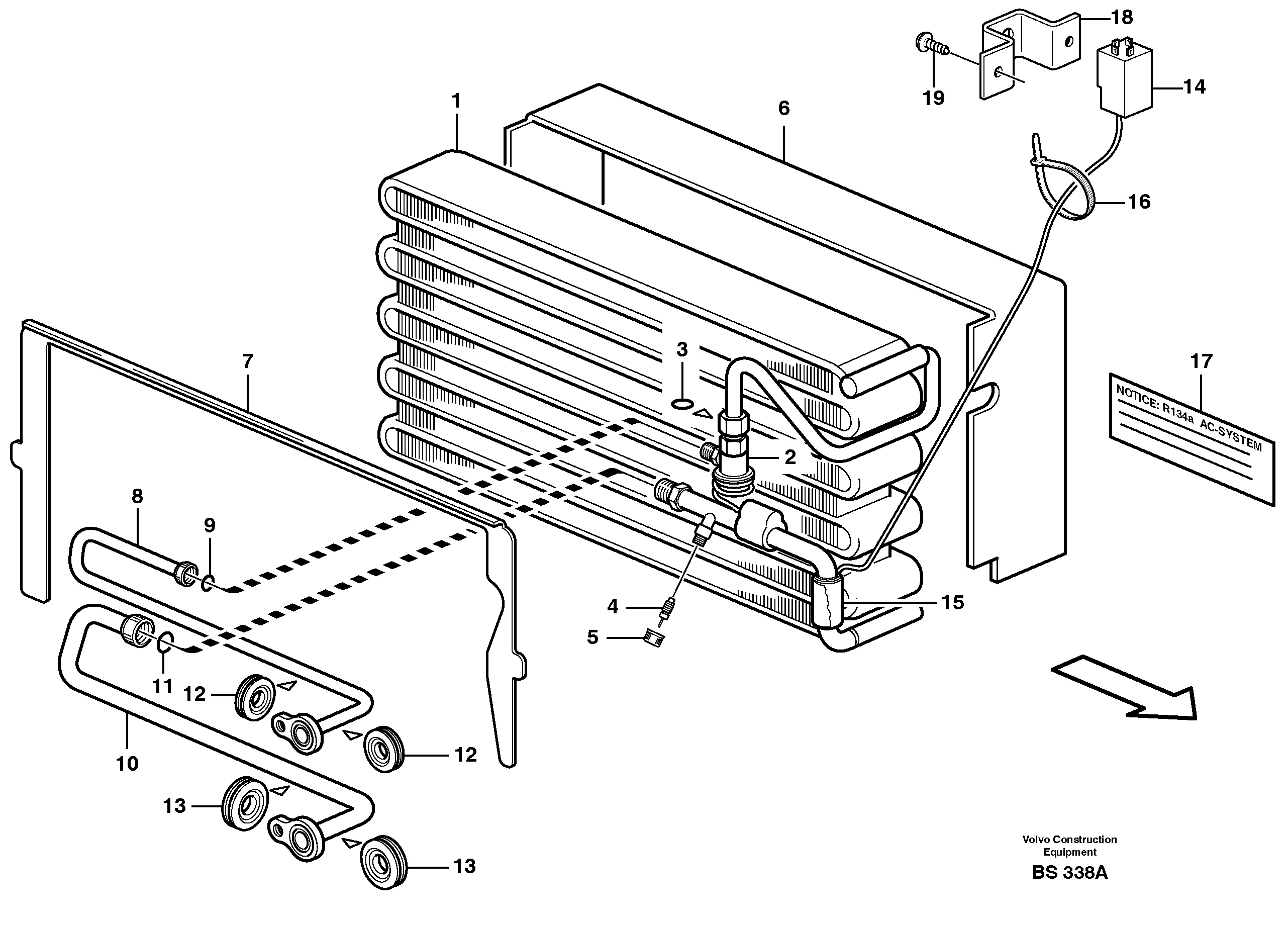 Evaporator with fitting parts  81002 — volvo parts diagram