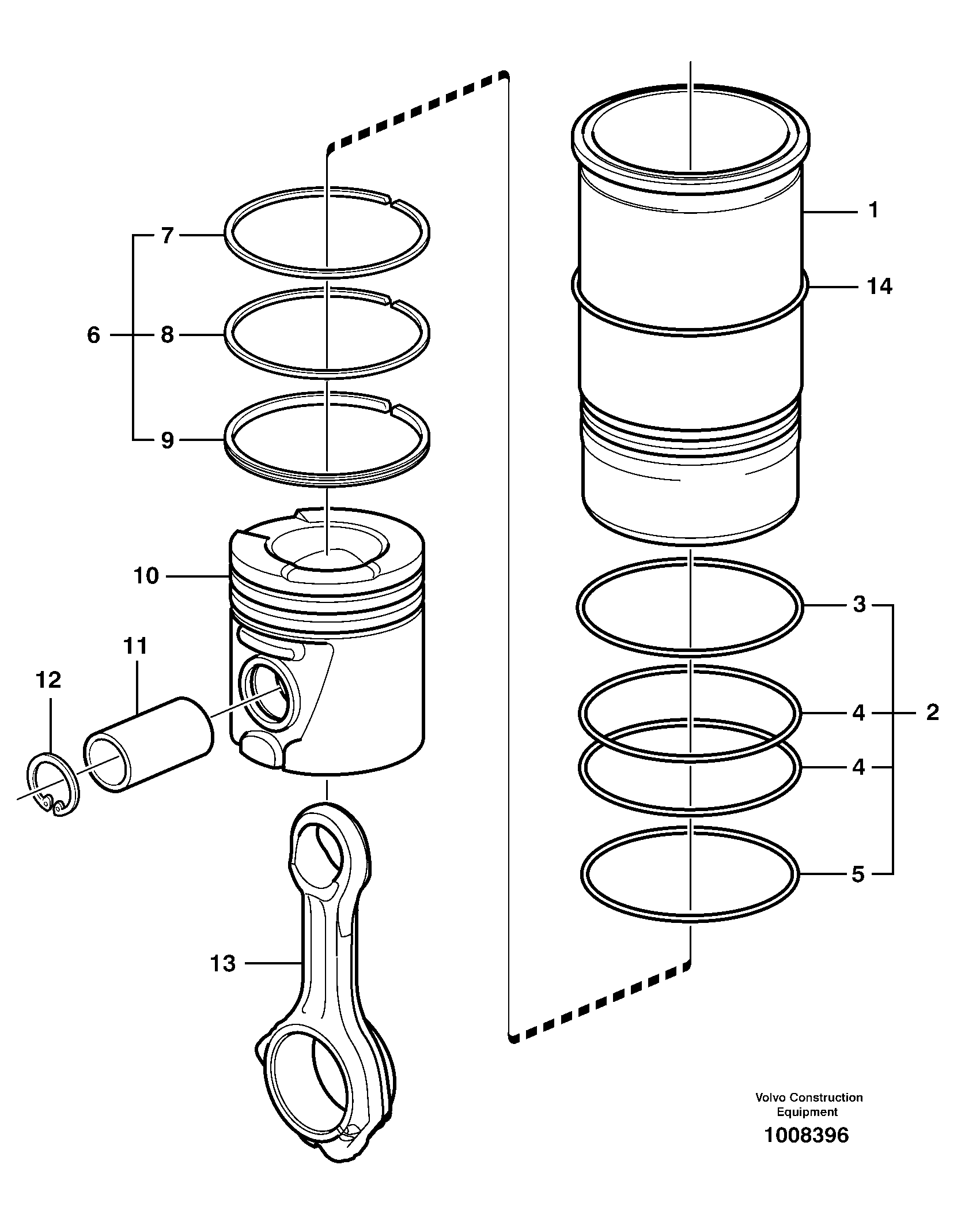 Cylinder liner and piston — volvo parts diagram