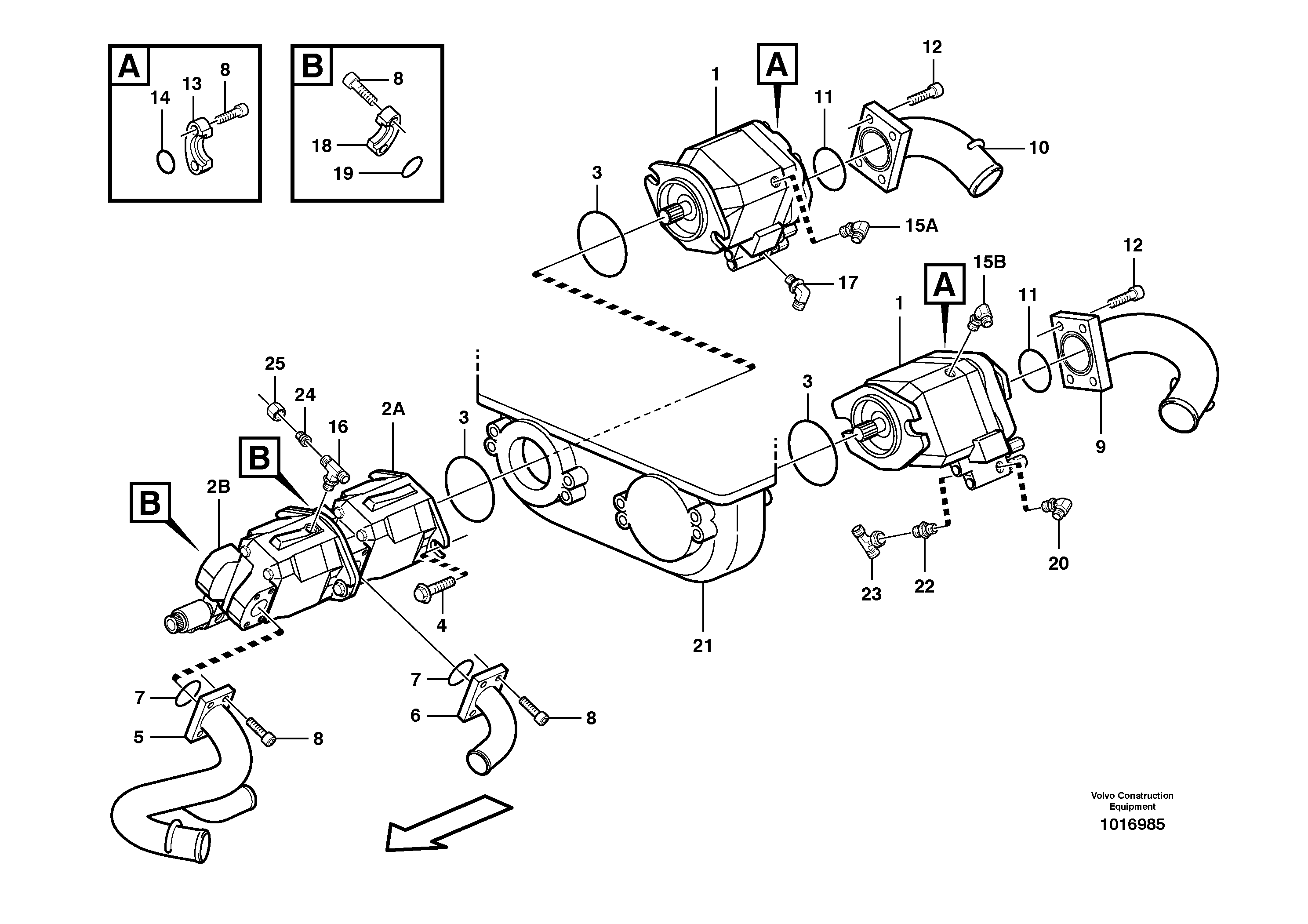 Hydraulic pump with fitting parts — volvo parts diagram