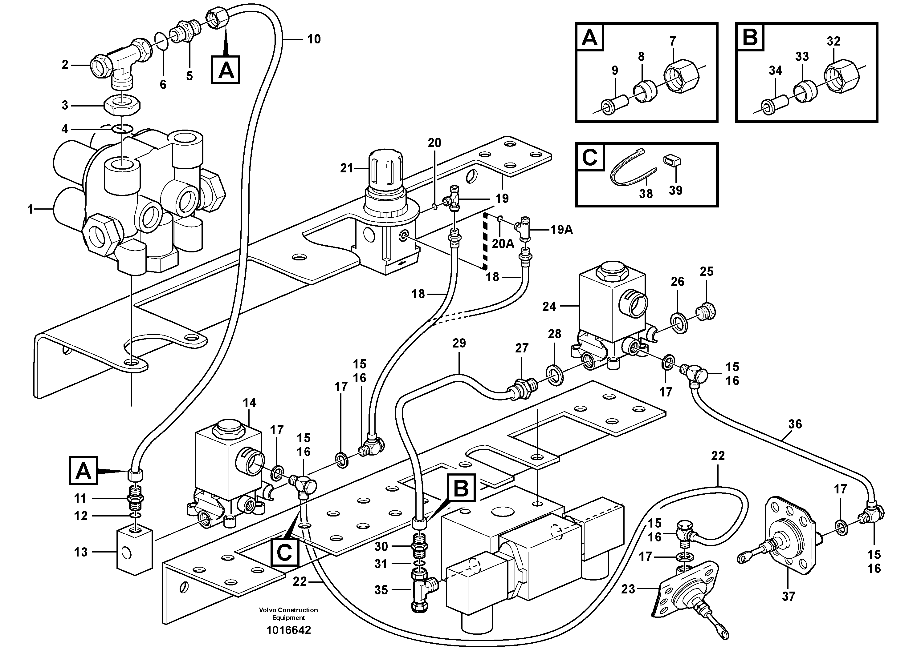 Pneumatic system, diff lock, cab — volvo parts diagram