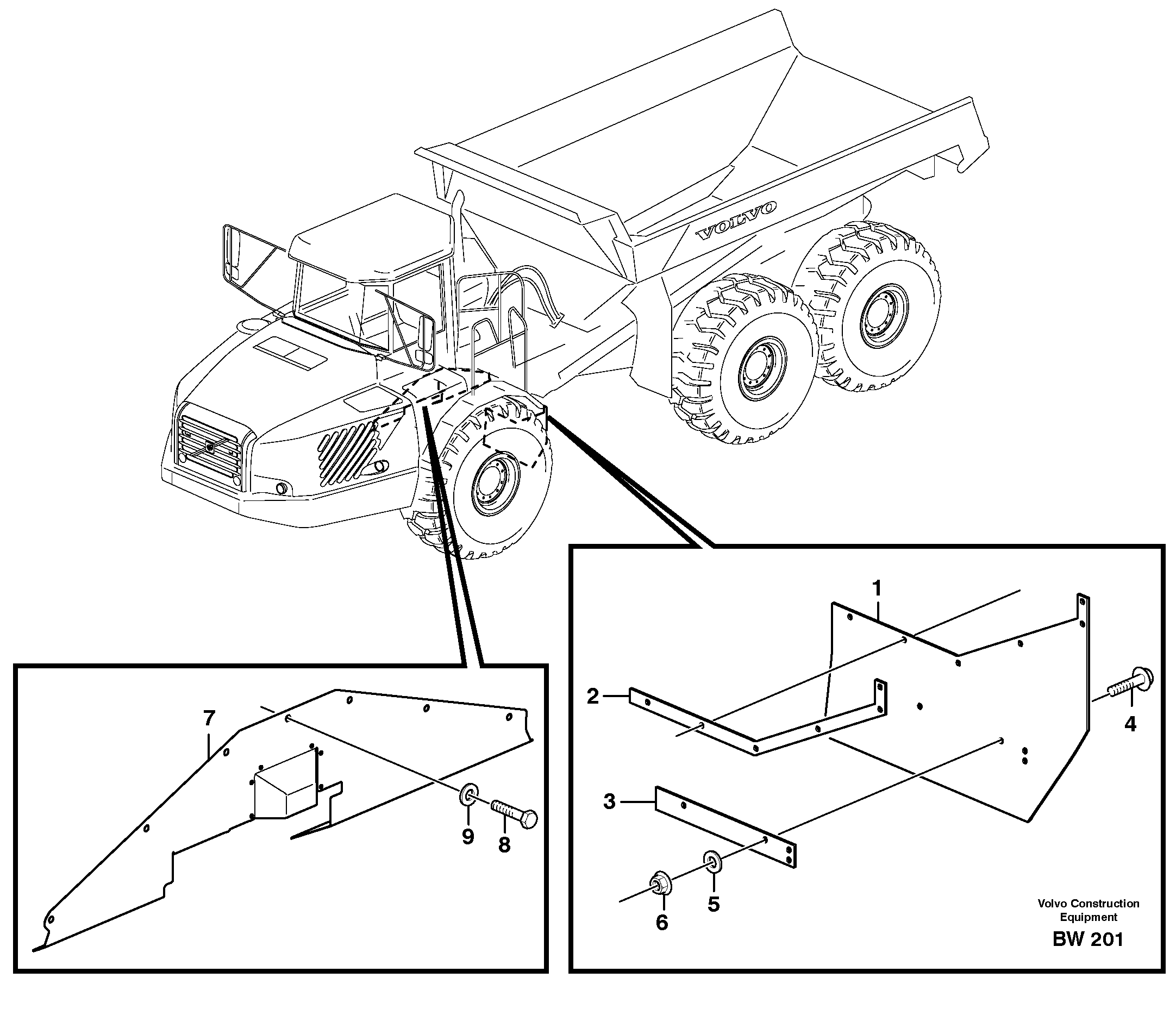 Mudflap, motor unit — volvo parts diagram