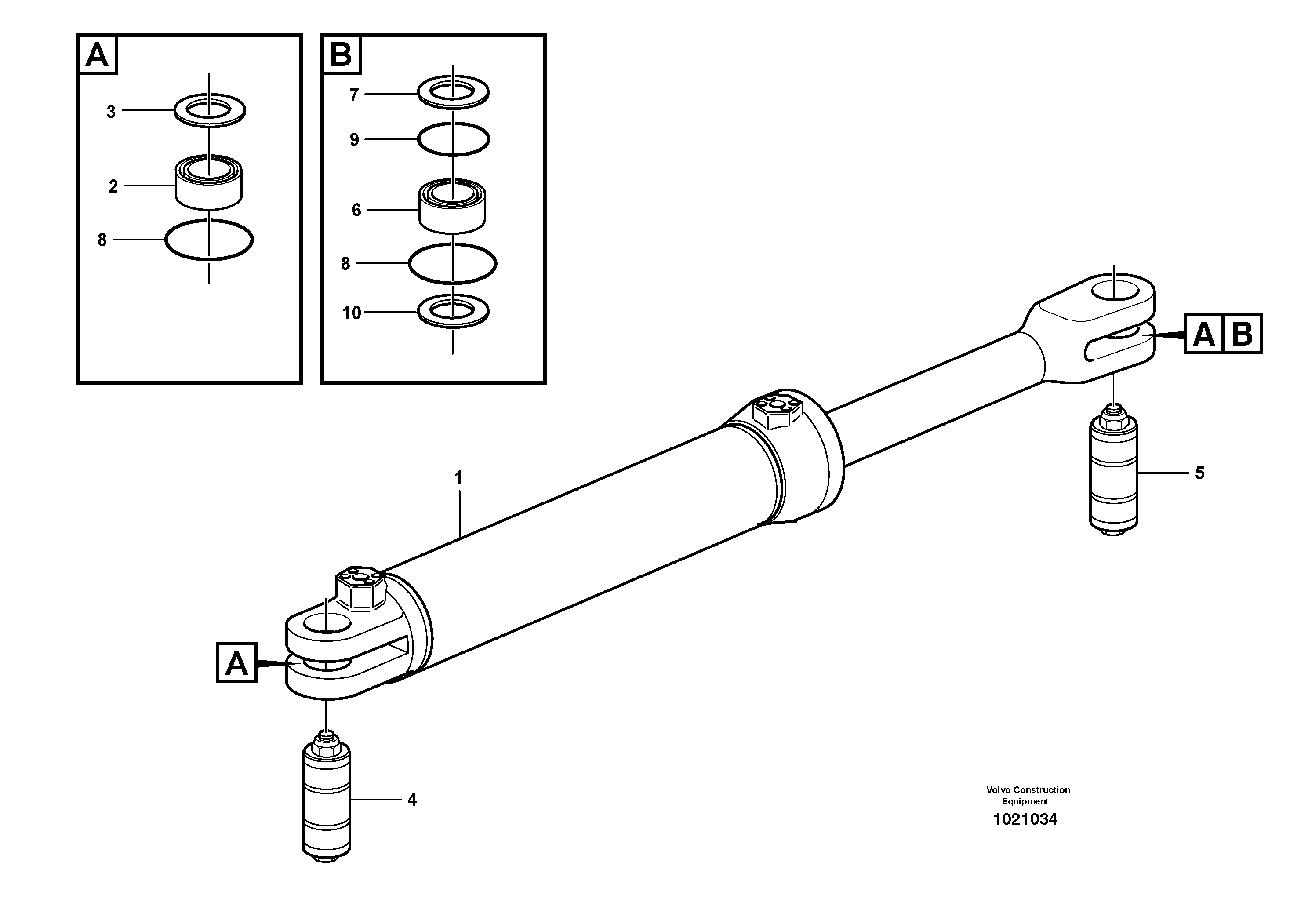 Hydraulic cylinder with fitting parts — volvo parts diagram